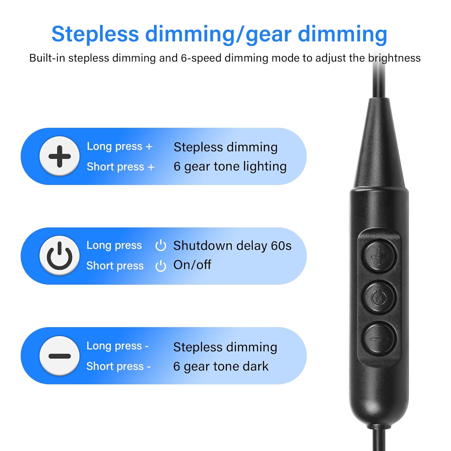 Thumbnail 3 de SinLoon USB 2.0 Inline Dimmer Switch Cable with On/Off USB A Plug to Stripped Ends, 6-Speed Dimmer for 5V Devices (1.5m) – Black