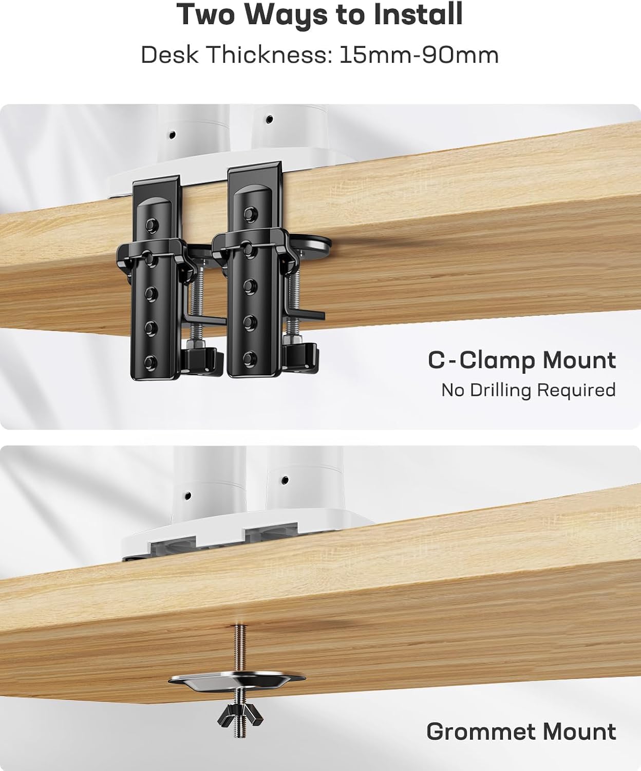 Detalle de HUANUO Monitorhalterung für 2 Monitore (13–32 Zoll) – VESA 75/100, 360° Drehung, kabelorganisiert, Weiß