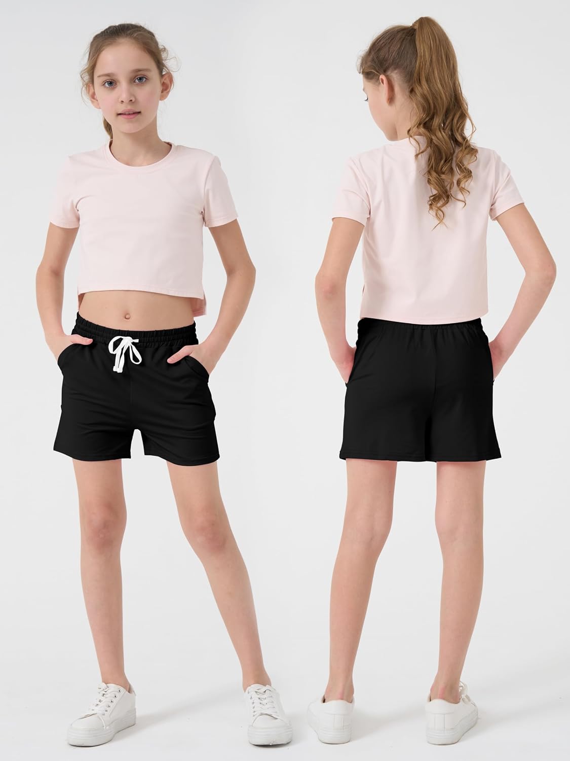 Detalle de QWE 5-Pack Girls Athletic Shorts (Soccer, Running & Basketball) with Drawstring Pocket