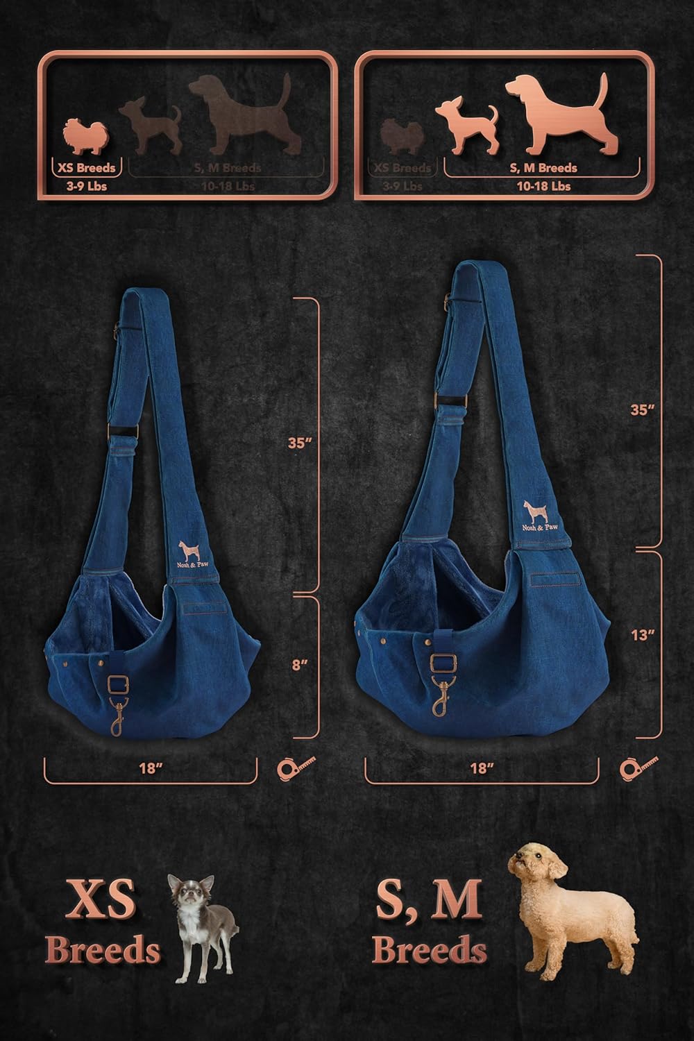 Detalle 2 de NOAH & PAW Dog Sling Carrier for Small Dogs (3-10lb): Denim Travel Sling with Dual Safety, Machine Washable