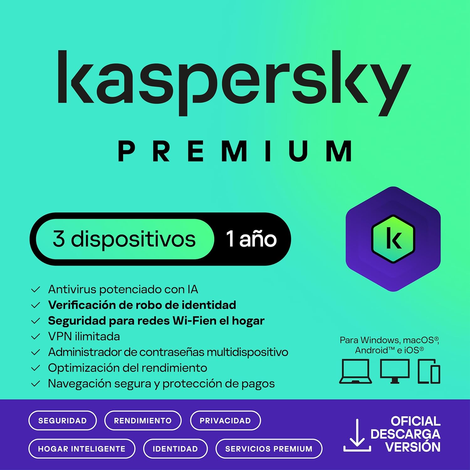 Detalle de Kaspersky Premium Total Security 2026 | 3 Dispositivos
