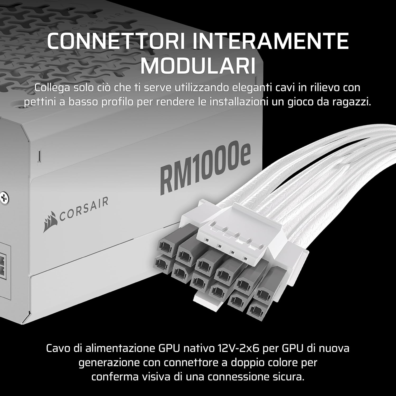Thumbnail 3 de CORSAIR RM1000e (2025) alimentatore ATX 1000W completamente modulare, bianco, compatibile ATX 3.1 e PCIe 5.1