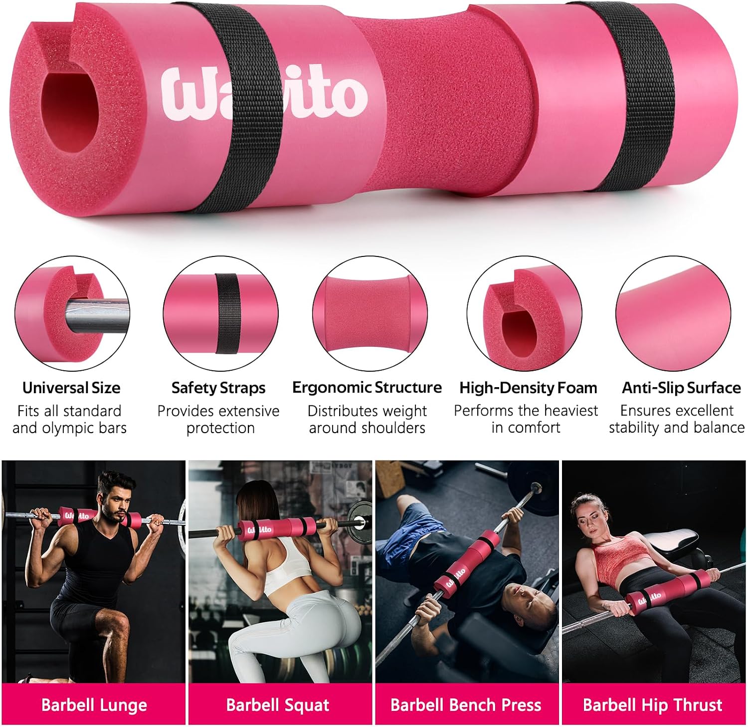 Detalle de WALITO 8-Piece Barbell Pad Set for Hip Thrusts, Squats & Bench Training