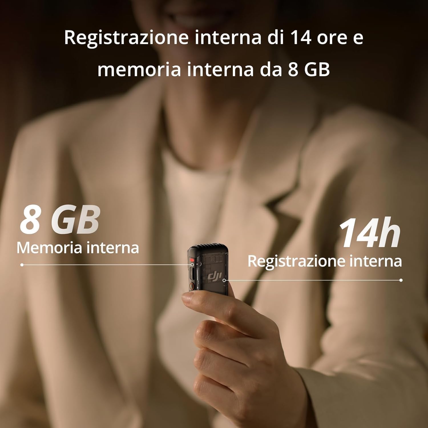 Detalle de DJI Trasmettitore per Mic 2 (Shadow Black) – microfono wireless con eliminazione del rumore e batteria prolungata
