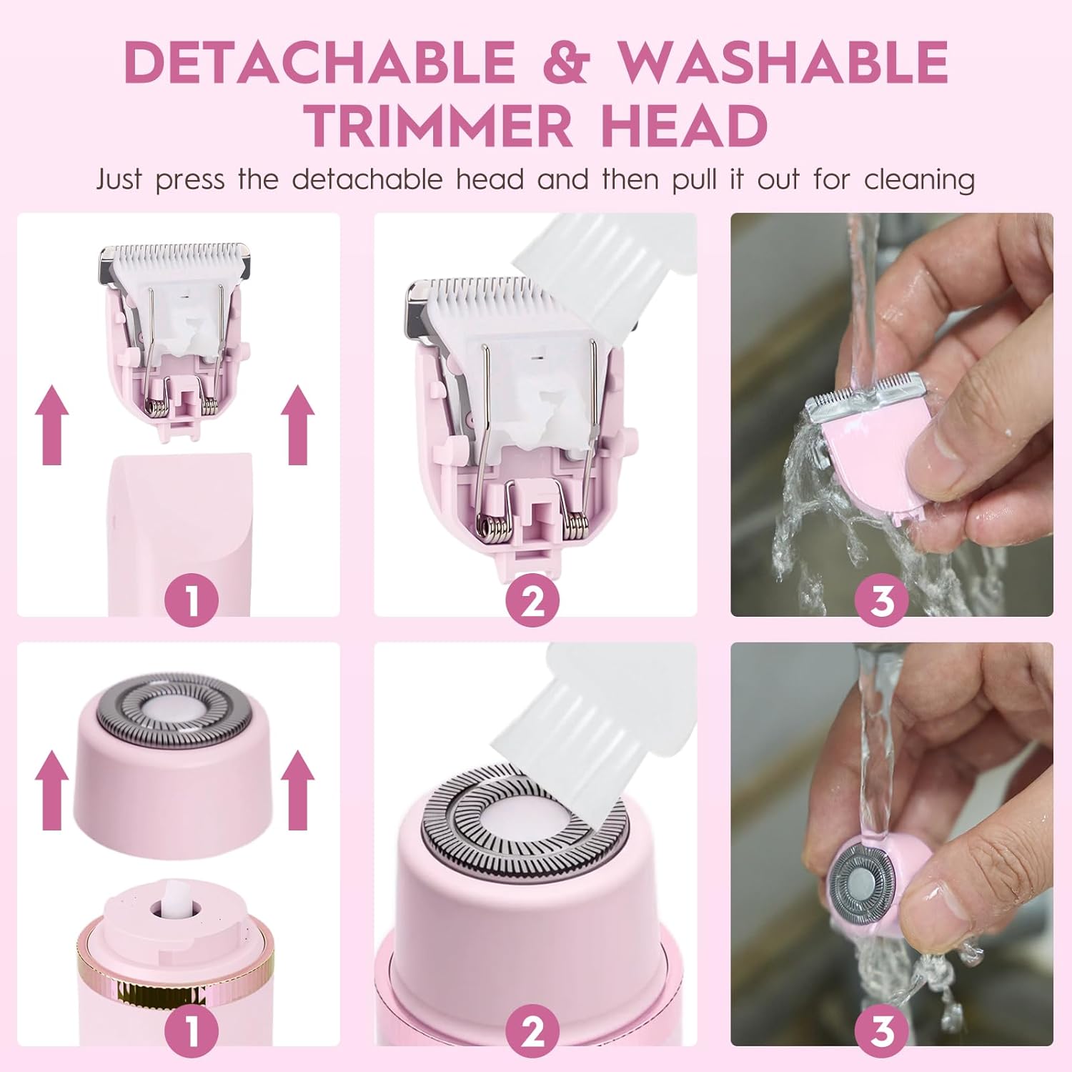 Thumbnail 5 de XkuiHF 2 en 1 Rasoir Électrique Femme – Rase doux et pratique pour le visage, le corps et les zones sensibles (IPX7, Rose)