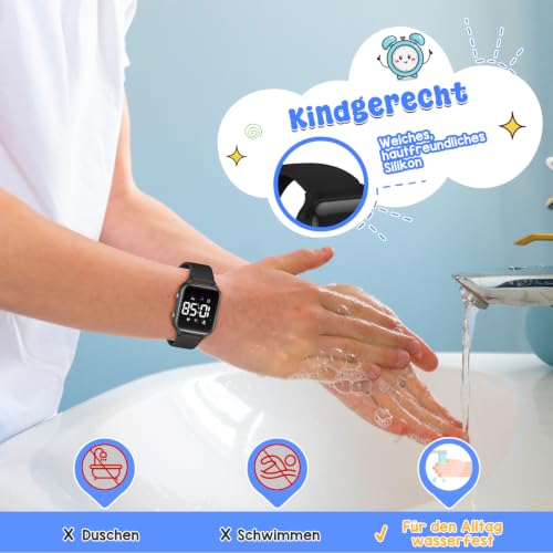 Detalle de Timever L6615E Kinder-Digitaluhr mit Schrittzähler, Vibrationsalarm und Silikonarmband
