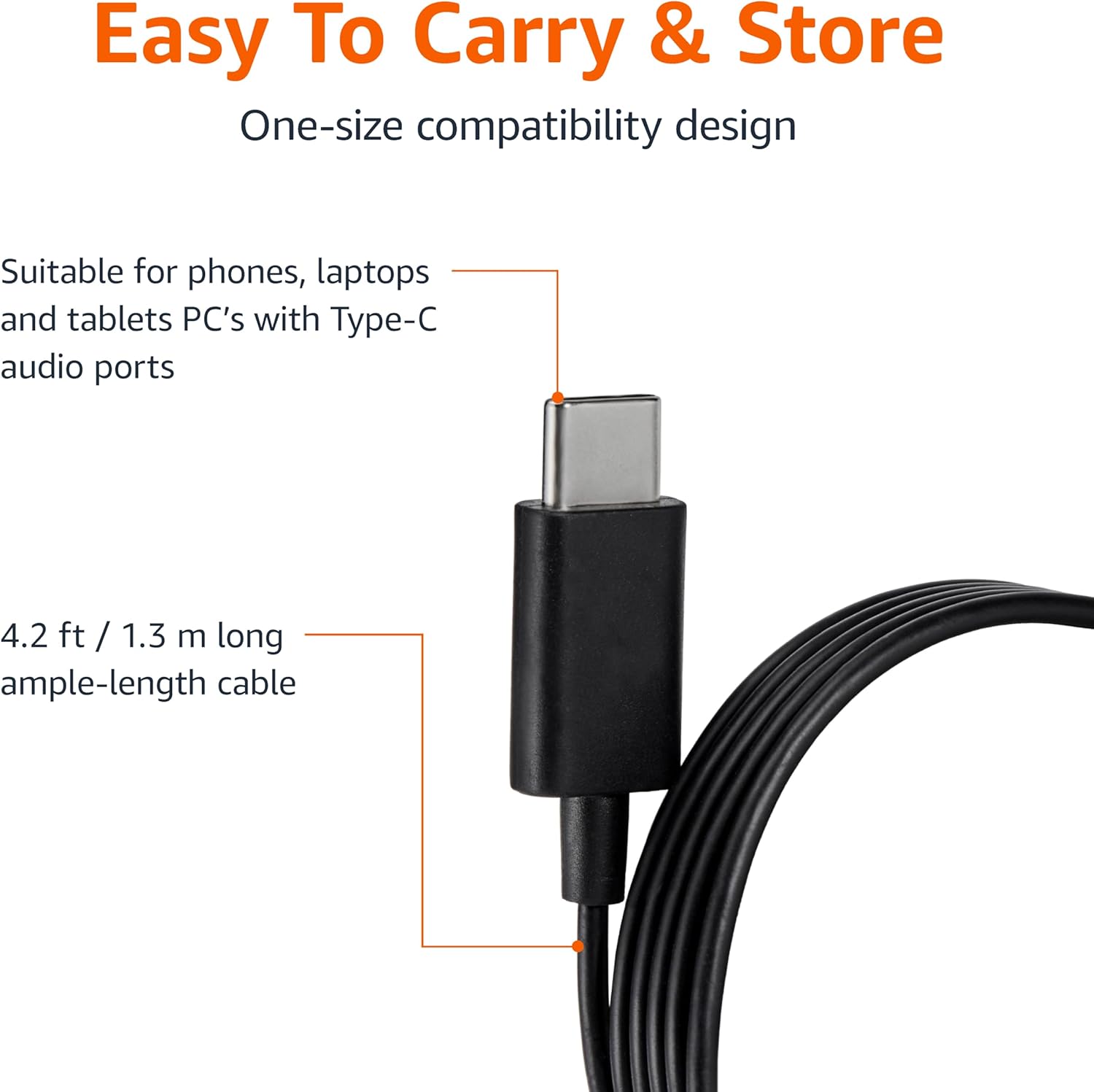 Thumbnail 2 de Amazon Basics USB-C Wired Earbuds with Microphone (In-Ear) – S/M/L Tips, 4.2-ft Cable, Black