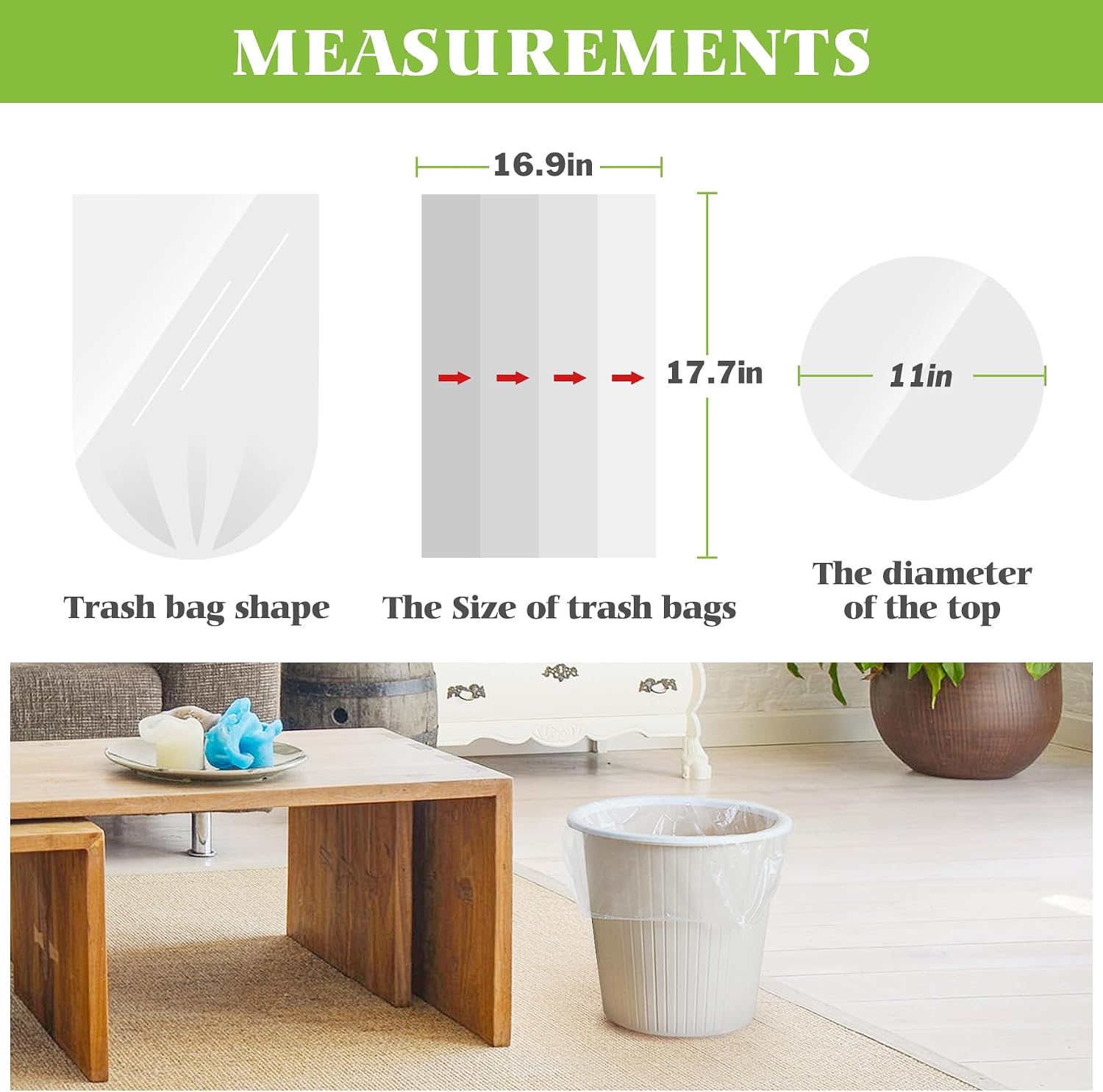 Detalle 2 de Teivio Clear Trash Bags, 2 Gallon