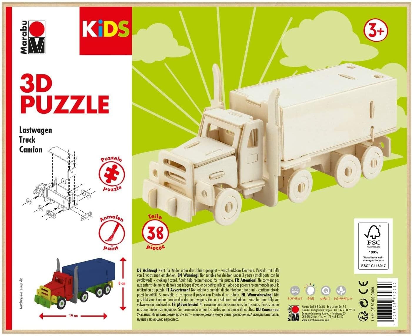 Detalle 1 de Marabu 0317000000004 3D-houten vrachtwagenpuzzel, 38 FSC-houten stukjes
