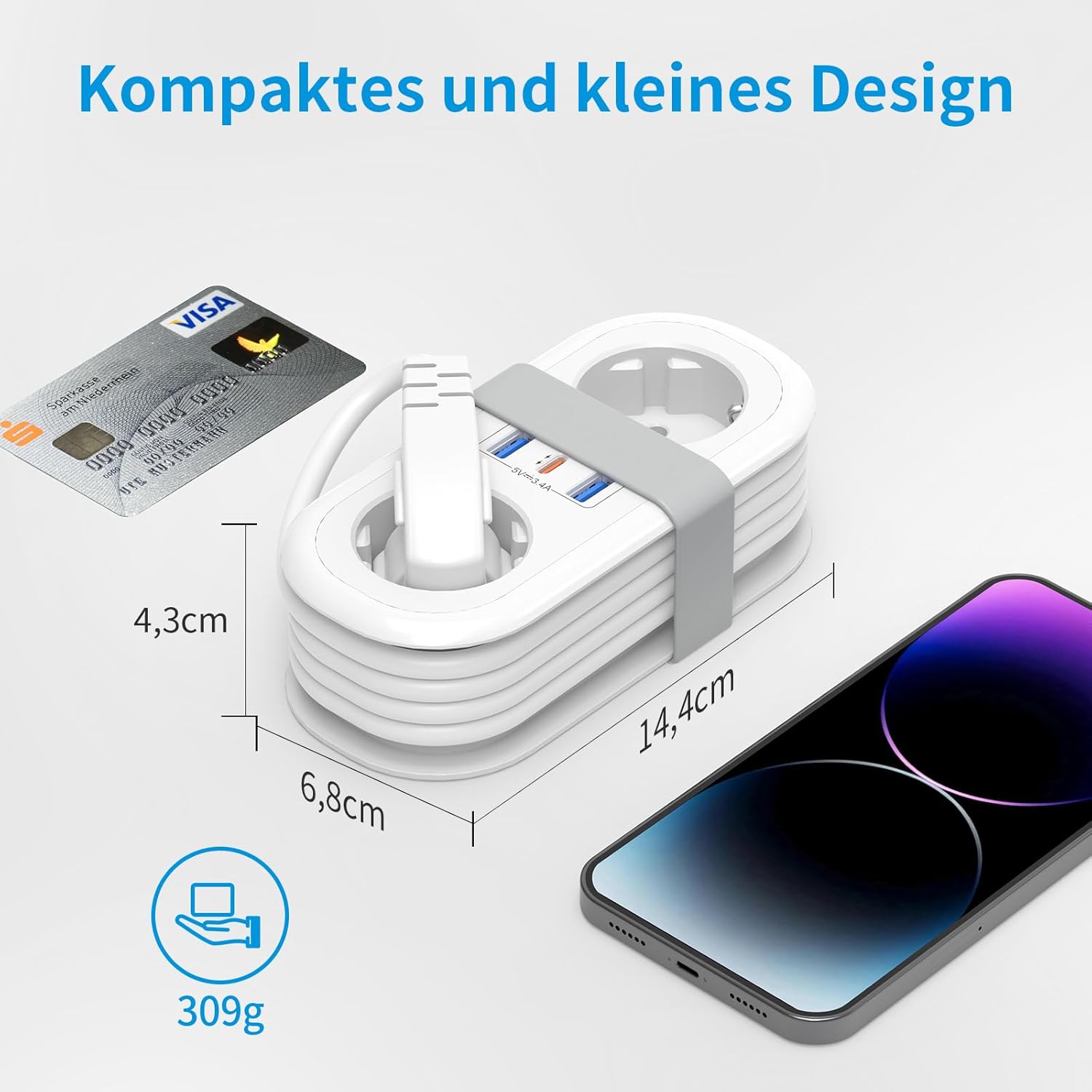 Thumbnail 5 de Reise-Steckdosenleiste STGAROT mit PD20W USB‑C Schnelllade, 5‑in‑1 Verteiler und 1,4 m Kabel