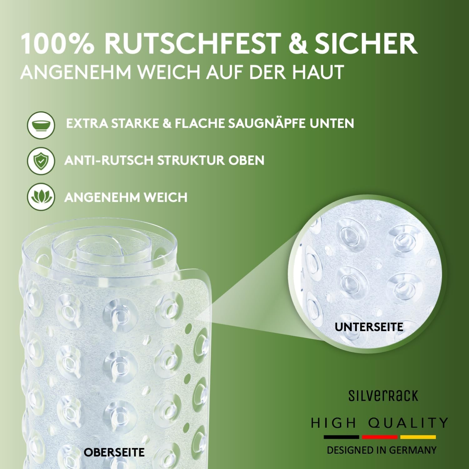 Thumbnail 2 de SilverRack Badewannenmatte 100x40 cm Transparent – Antirutschmatte für Badewanne, BPA frei, maschinenwaschbar