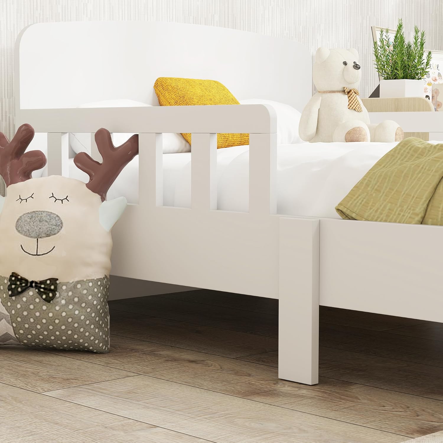 Thumbnail 6 de AIYAPLAY Lit Enfant au Sol avec Barrières et Cadre Robuste – 140 x 70 cm, Blanc