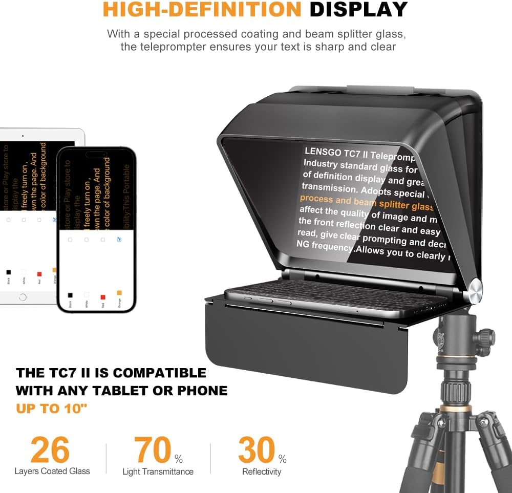 Detalle de LENSGO Teleprompter 10'' TC7II: promemoria per tablet, smartphone e DSLR/SLR