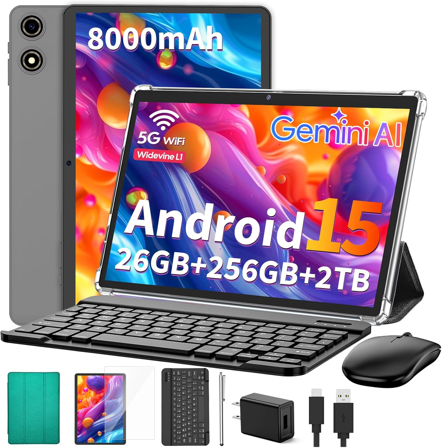 Detalle de Suicoey 2026 Tablet with Keyboard: 10-inch Android 15 Power, Gemini AI, 26GB+256GB, Expandable to 2TB