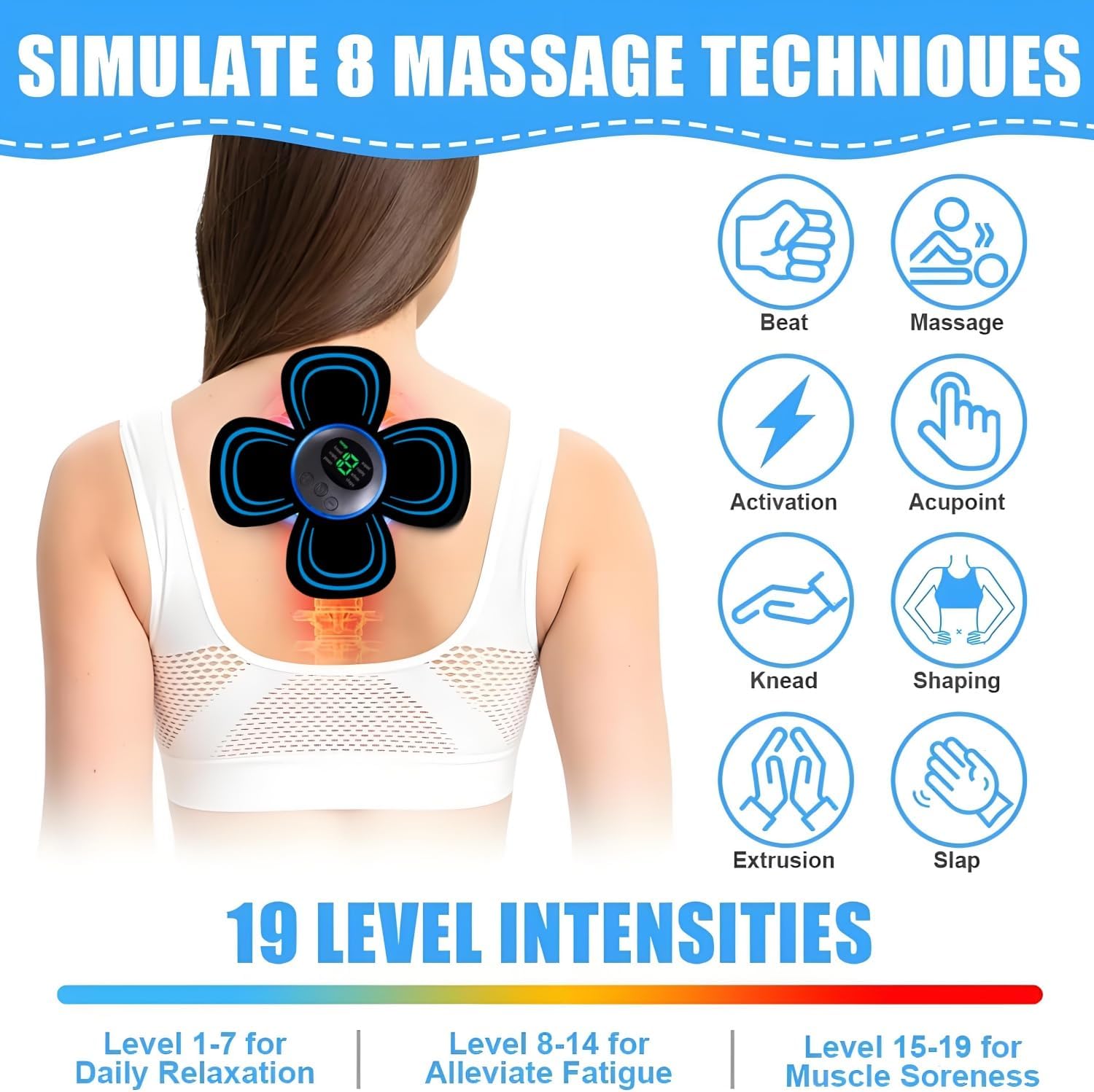 Detalle de TENS EMS pain relief machine, 19 levels