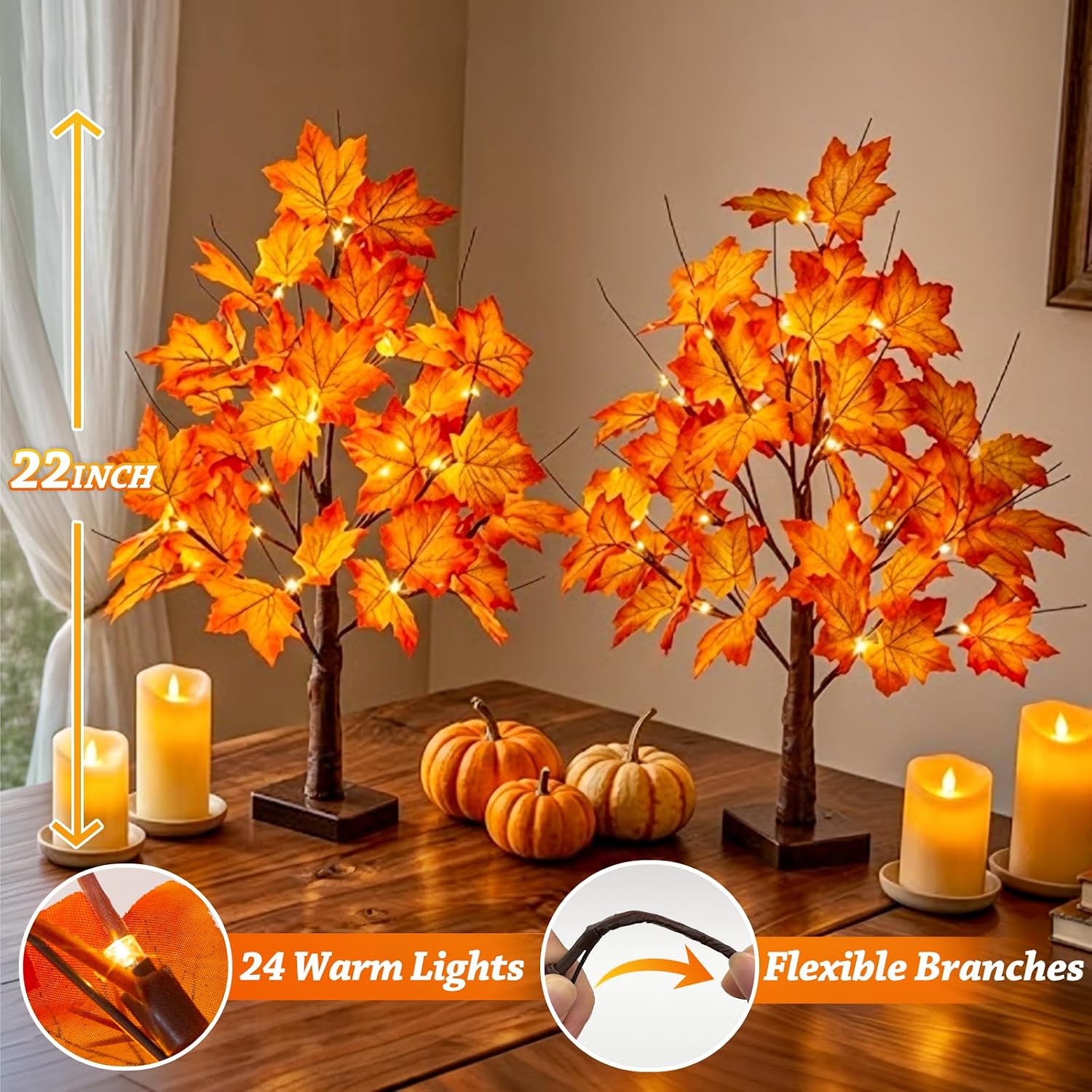 Detalle 1 de PEIDUO 2-Pack Lighted Maple Tree Decor with Timer and Warm-White Lights