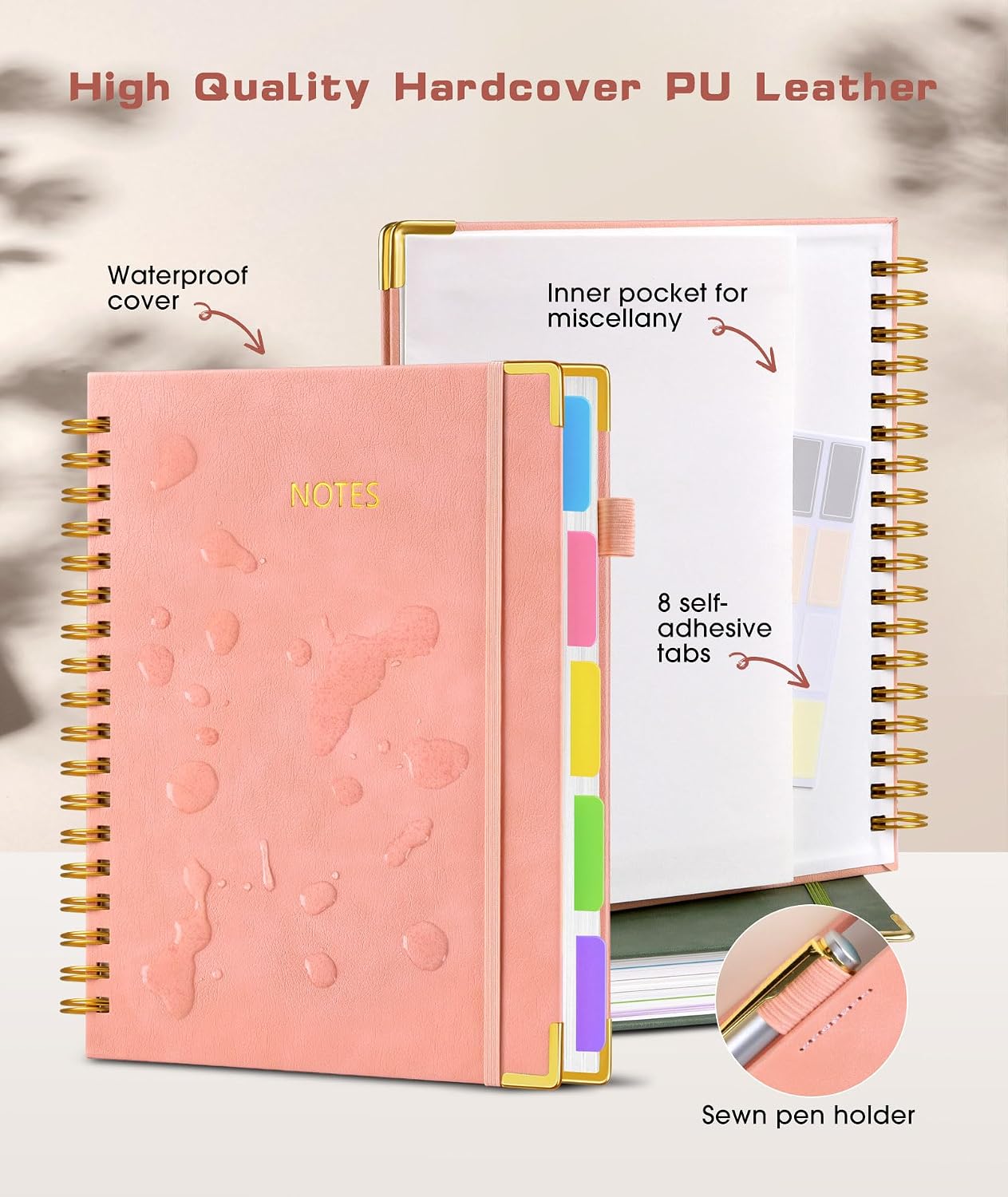 Detalle 2 de dilitego Pink 5-Subject Spiral Notebook, 300 Pages, Removable Dividers
