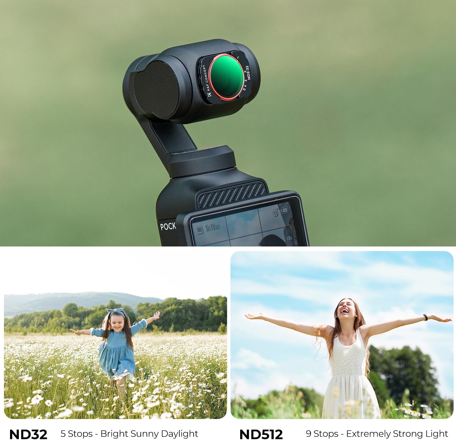 Detalle de K&F CONCEPT Filtre ND32-512 Magnétique pour DJI Osmo Pocket 3 – Nano-revêtements, Étanche et Léger