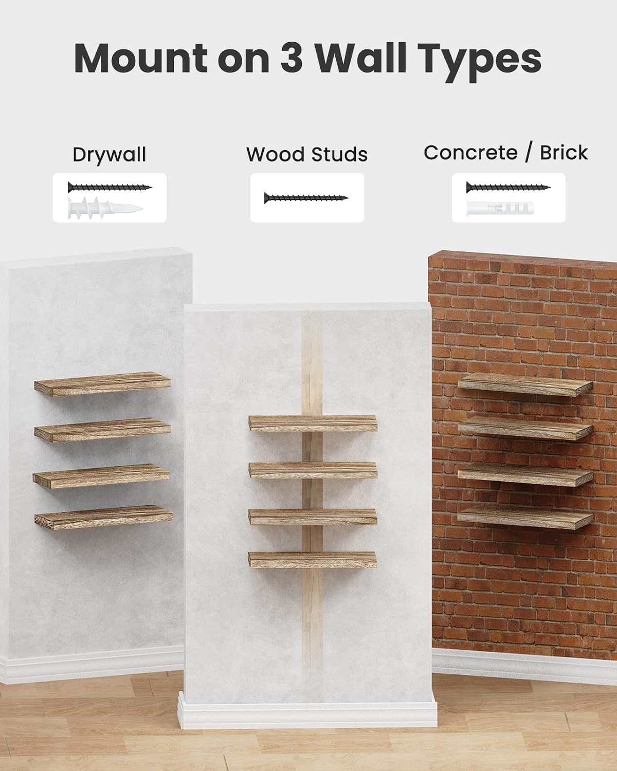 Detalle 2 de AMADA HOMEFURNISHING AMFS40-EU Floating Shelves, Paulownia Wood, Set of 4