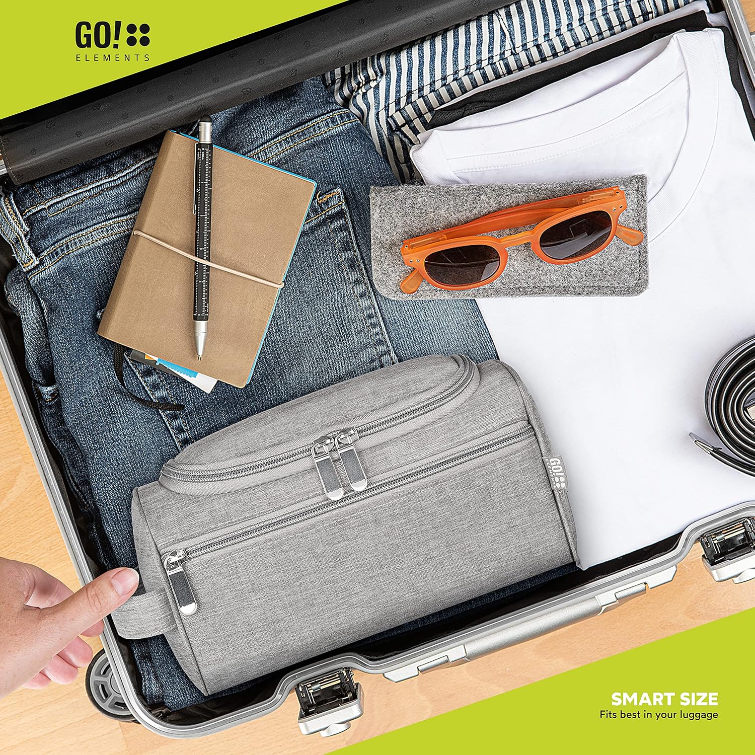 Detalle de GO!elements Beauty Case uomo & donna – borsa da toilette elegante e funzionale, Grigio