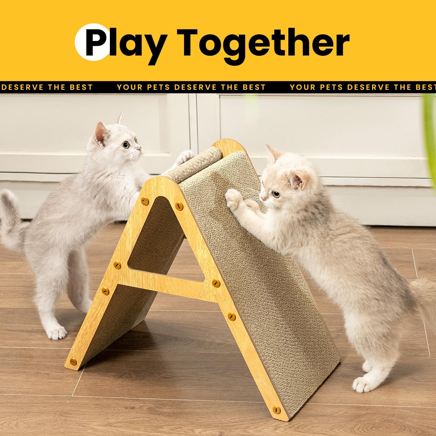 Detalle de Conlun Cat Scratching Board A-Frame: Vertical & Horizontal Cardboard Scratcher with Solid Wood Stand