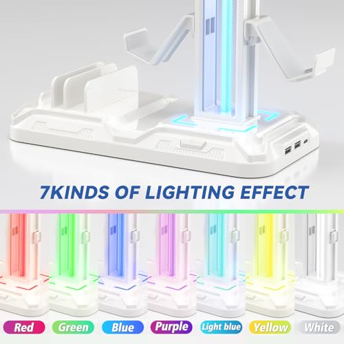Detalle 2 de KDD Soporte de Auriculares Gaming con Puertos USB-C y Iluminación LED (Blanco)