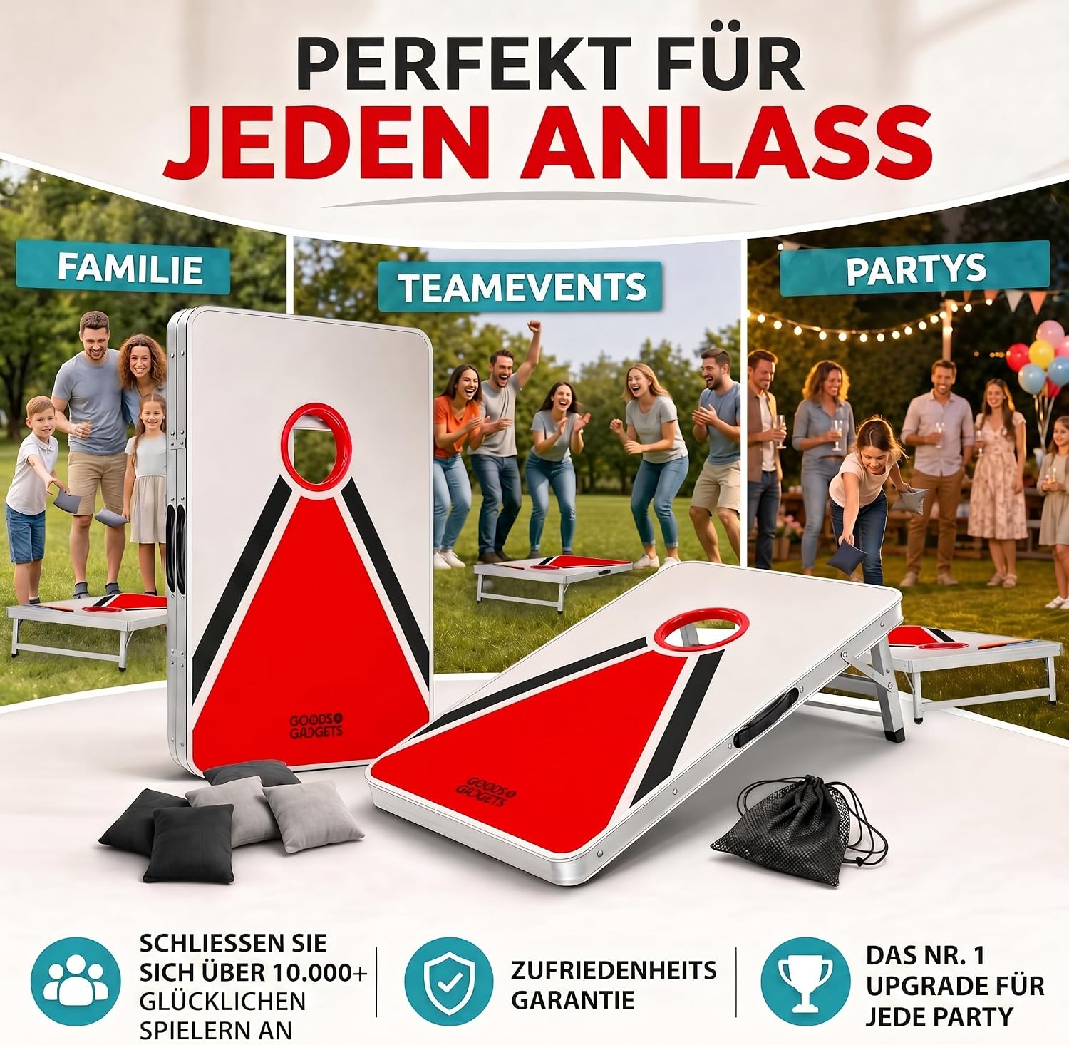 Detalle de XXL Cornhole-Spiel für Groß und Klein – Outdoor & Indoor Geschicklichkeitsspiel mit extra großen Sandsäckchen