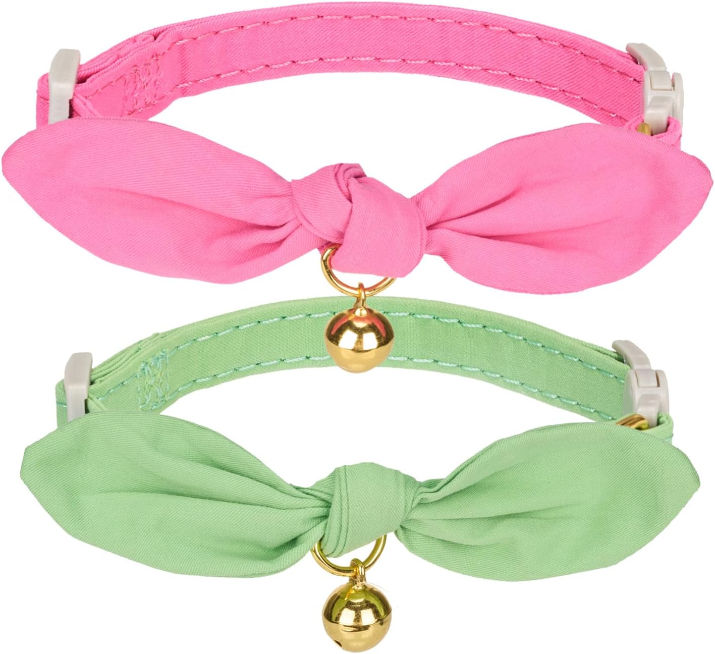 Detalle de YUDOTE 2 Pack Cotton Cat Collars with Bowtie and Bell (Blue Flower & Daisy), Quick-Release Safety Buckle