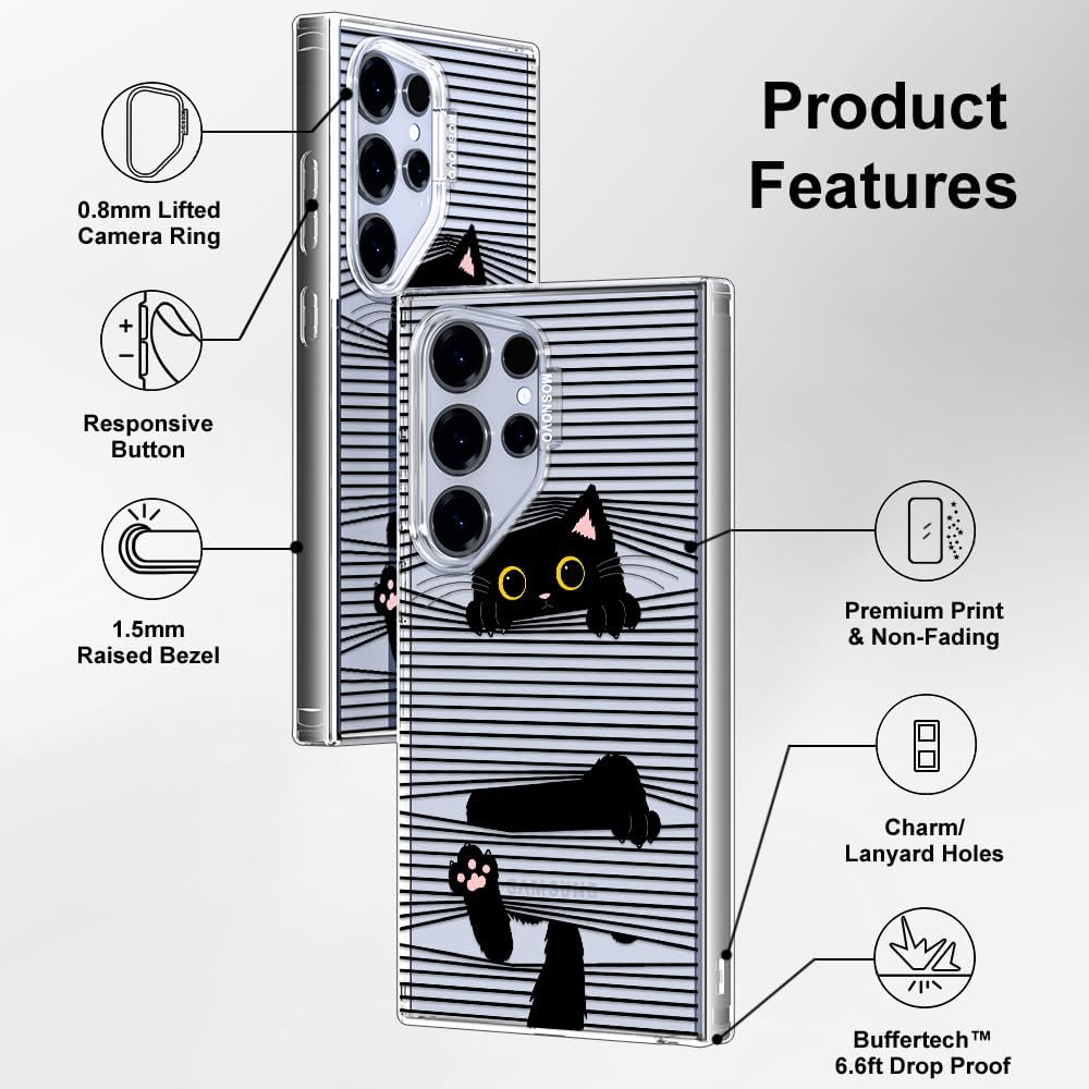 Thumbnail 5 de MOSNOVO Case for Samsung Galaxy S24 Ultra (Buffertech 6.6ft Military-Grade Drop Protection) Clear TPU Bumper + Hidden Black Cat Design