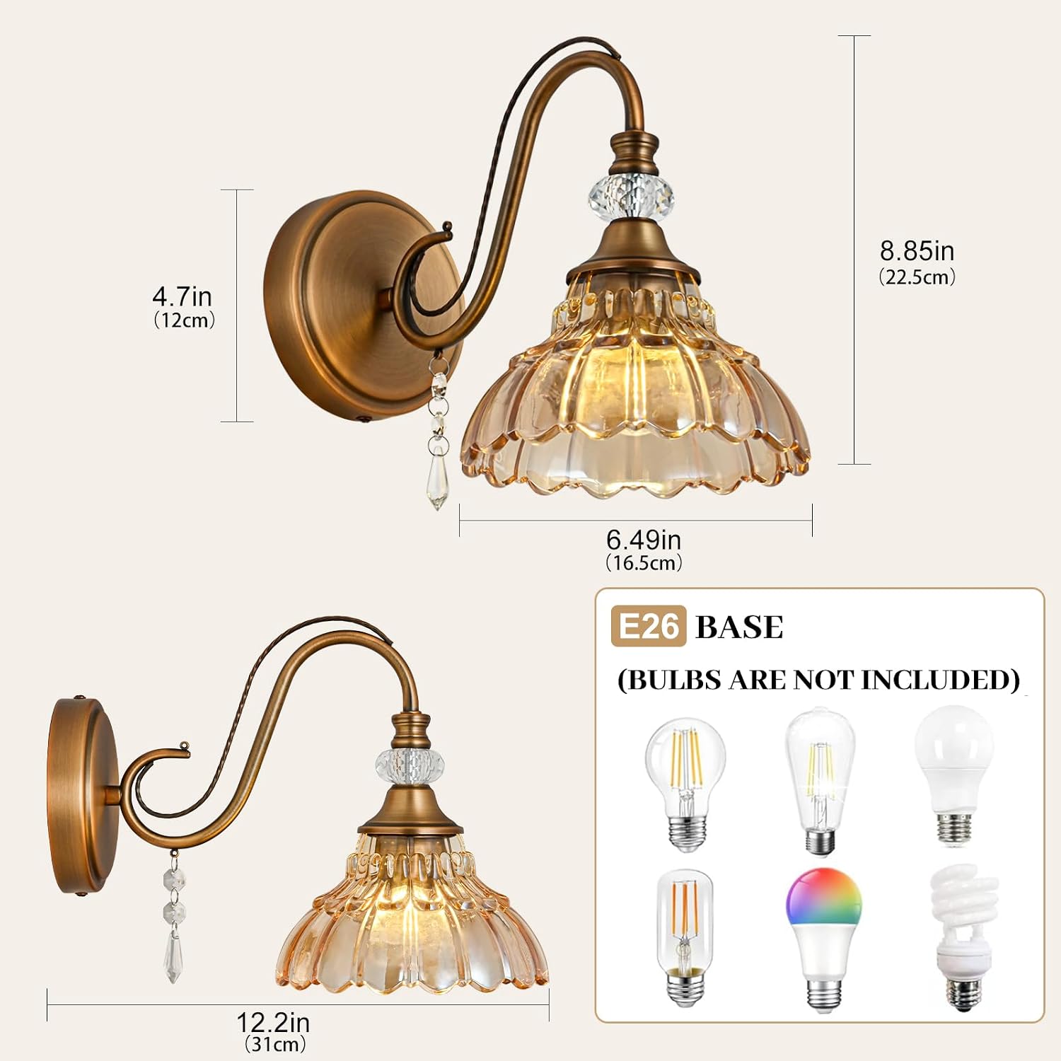 Thumbnail 5 de Rainzepher LDH-1-Brass-Amber Wall Sconce, Amber Glass and Crystal Accents
