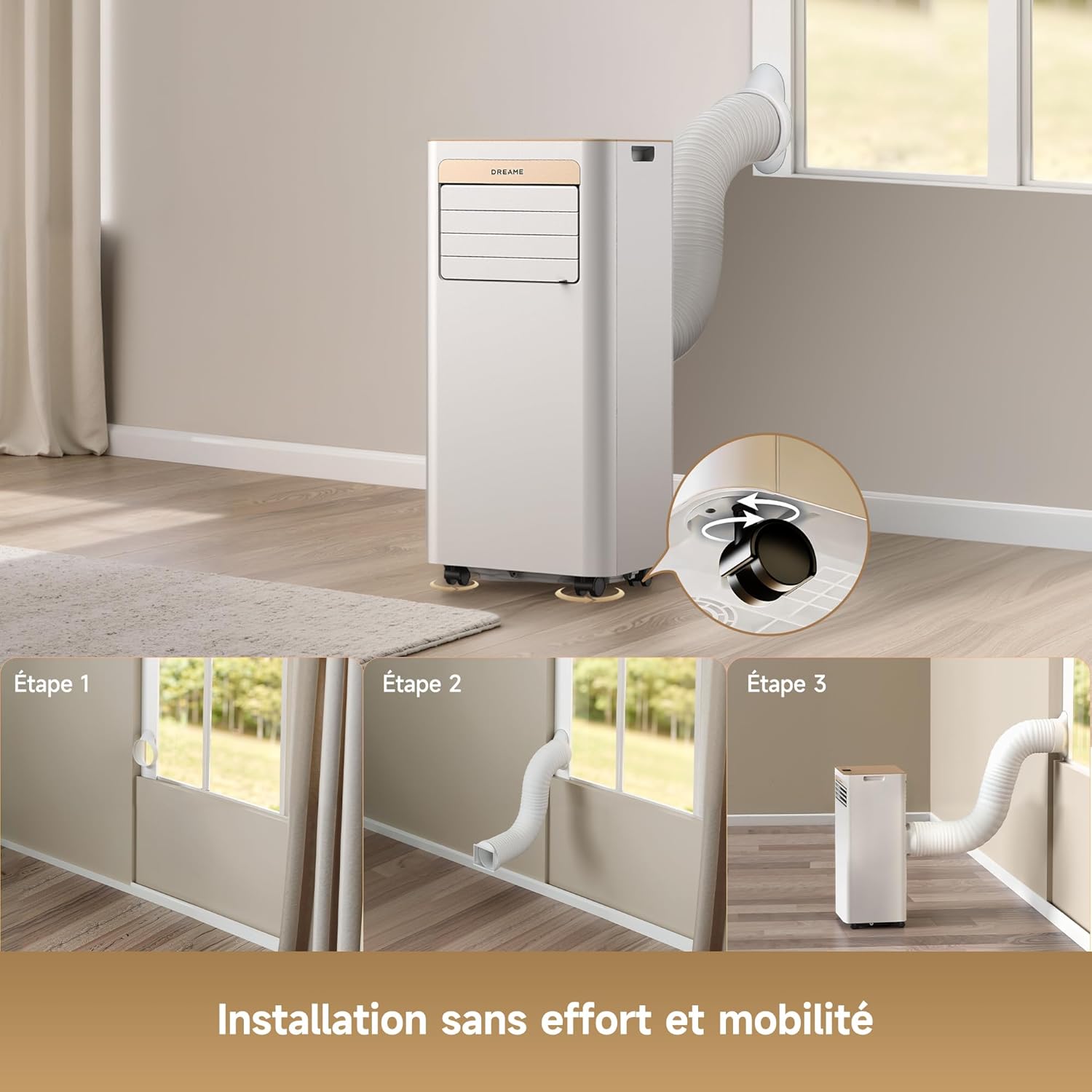 Detalle de DREAME P-Wind10 7000 BTU — Climatiseur portable 3-en-1 (réfrigération, déshumidification et ventilateur) avec contrôle via appli et télécommande