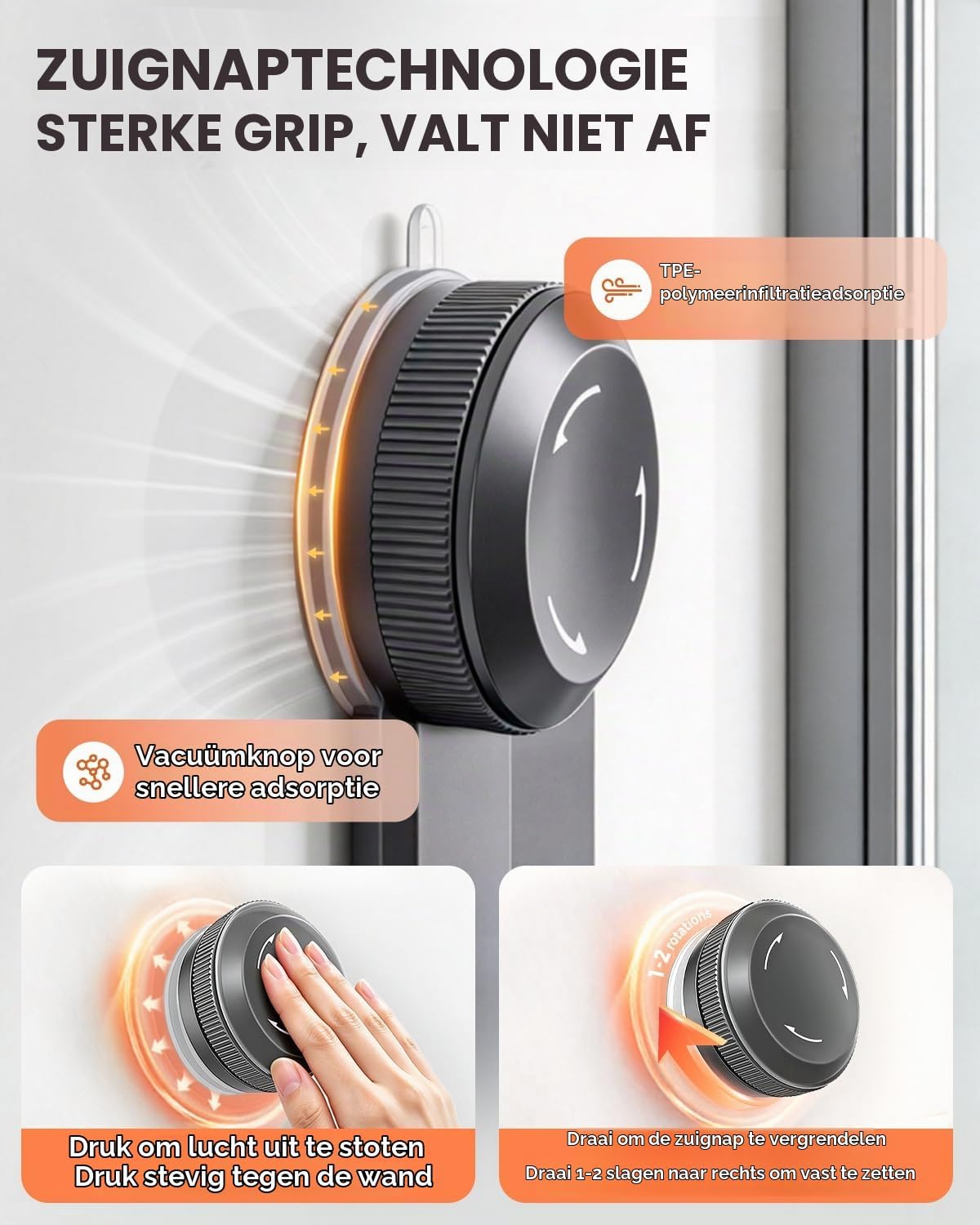 Detalle 2 de Lekesky JJ26002GY02M hoekdoucheplank met handdoekhouder en draaibare zuignappen