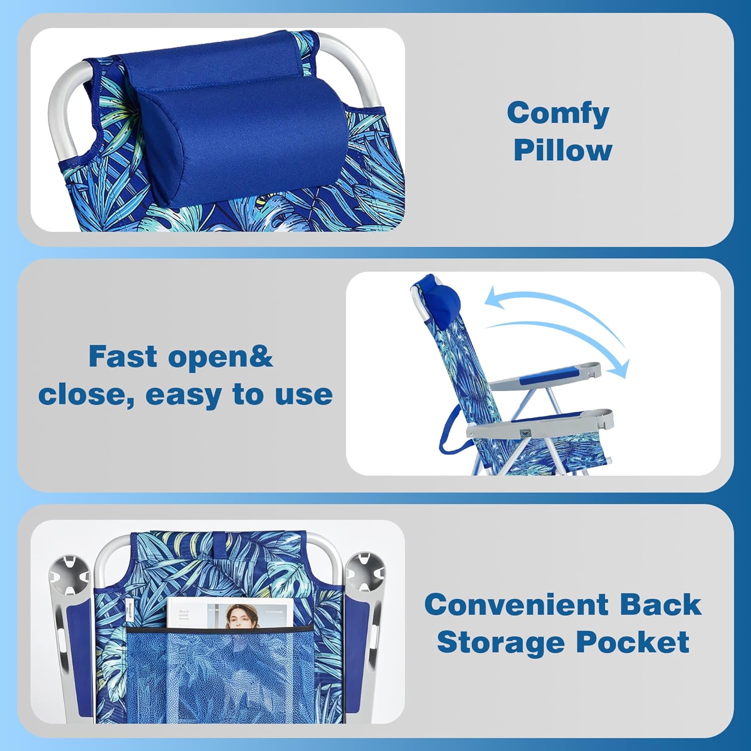 Thumbnail 6 de SUNNYFEEL 17" Tall Oversized Beach Chairs (2-Pack) with 5-Position Recline, Heavy-Duty 500 LBS Capacity