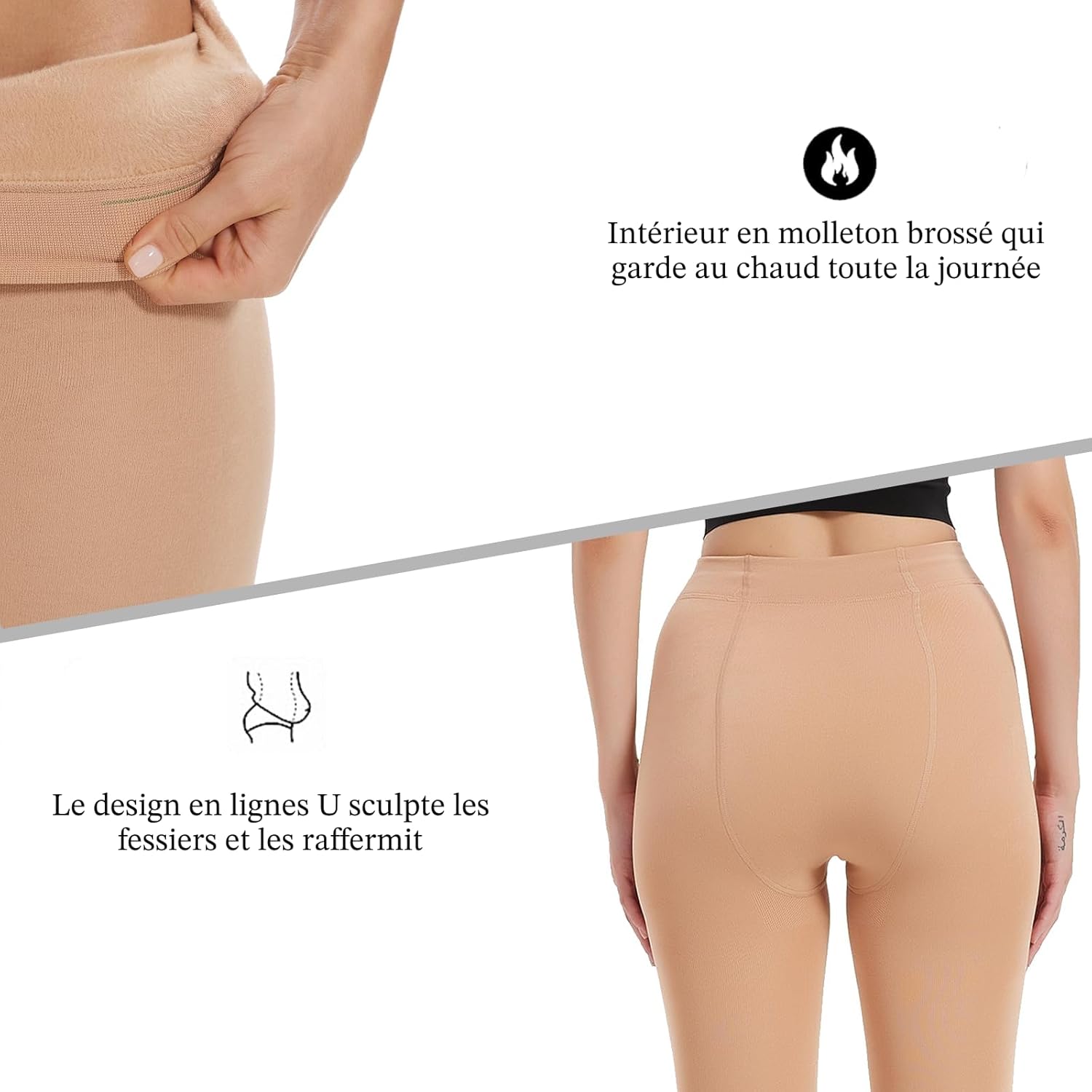 Detalle 2 de Hiltzo Collants Chauds pour Femmes - Hiver Extensible & Épais en Polar Taille Haute