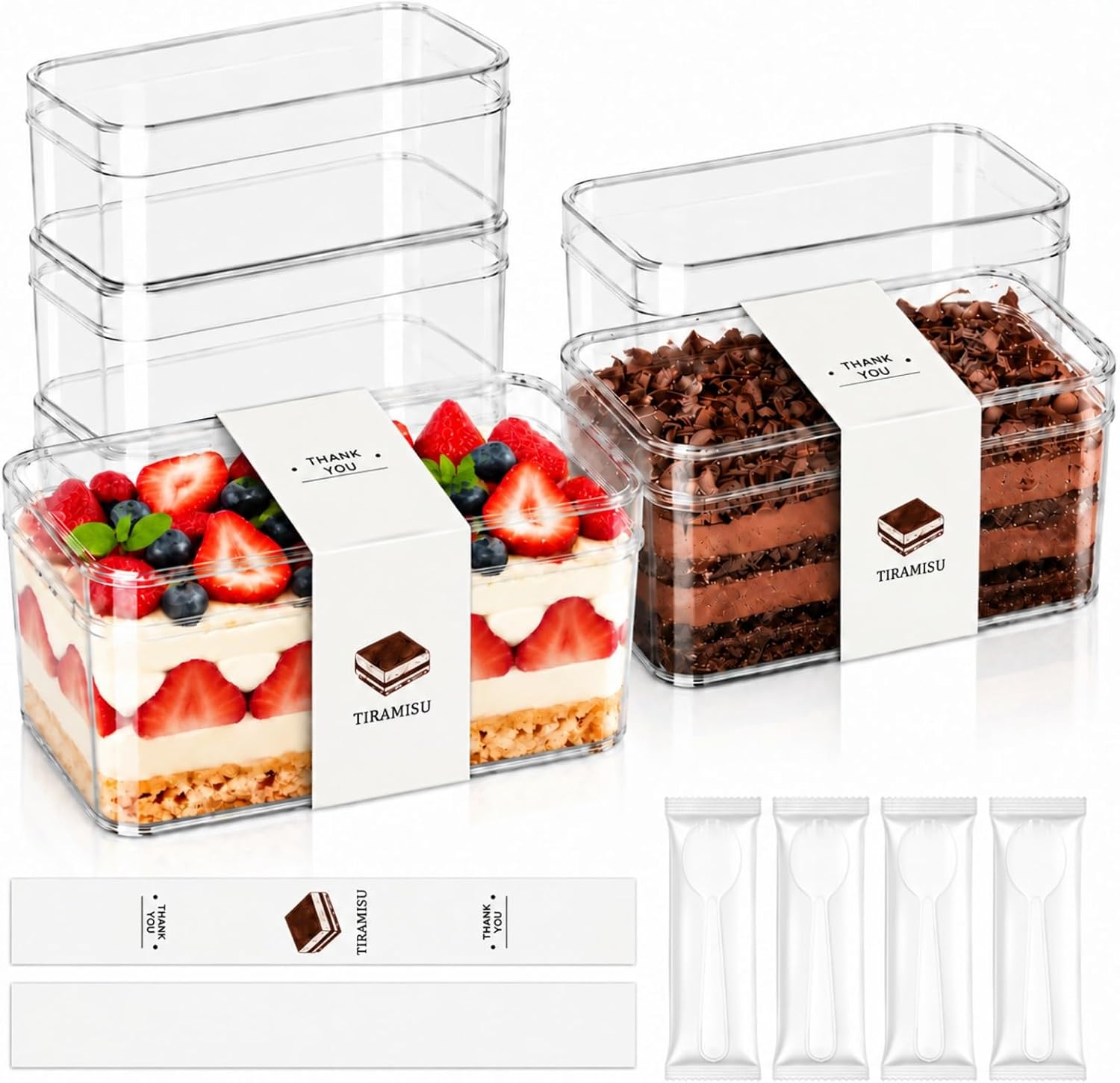 Detalle de Hatrb CPDC-25PACK Clear 8 oz Dessert Cups with Lids and Serving Accessories