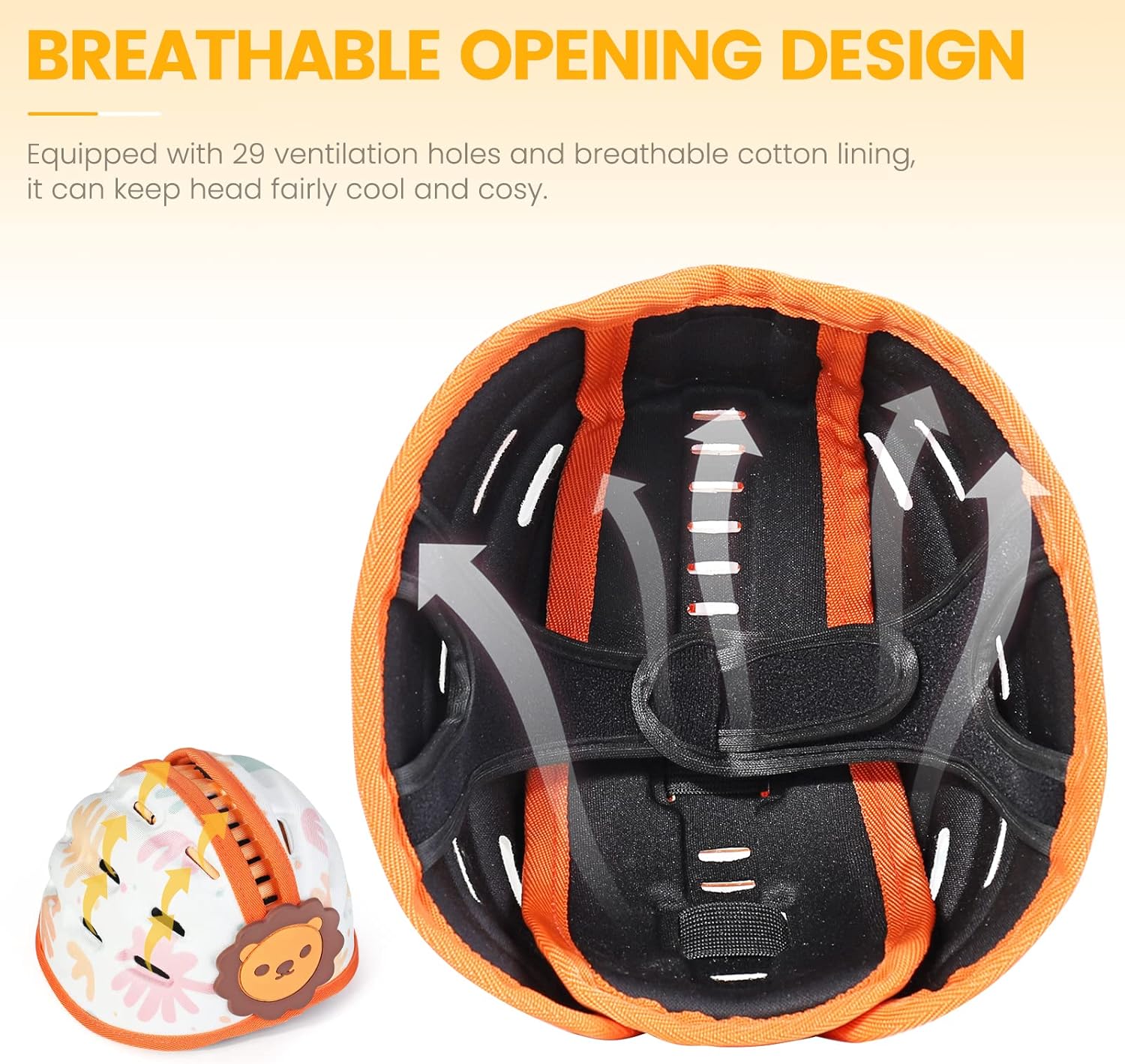 Thumbnail 2 de Orzbow Caschetto Primi Passi per Neonato – Protezione Leggera e Traspirante (6–24 mesi), Arancione Leone
