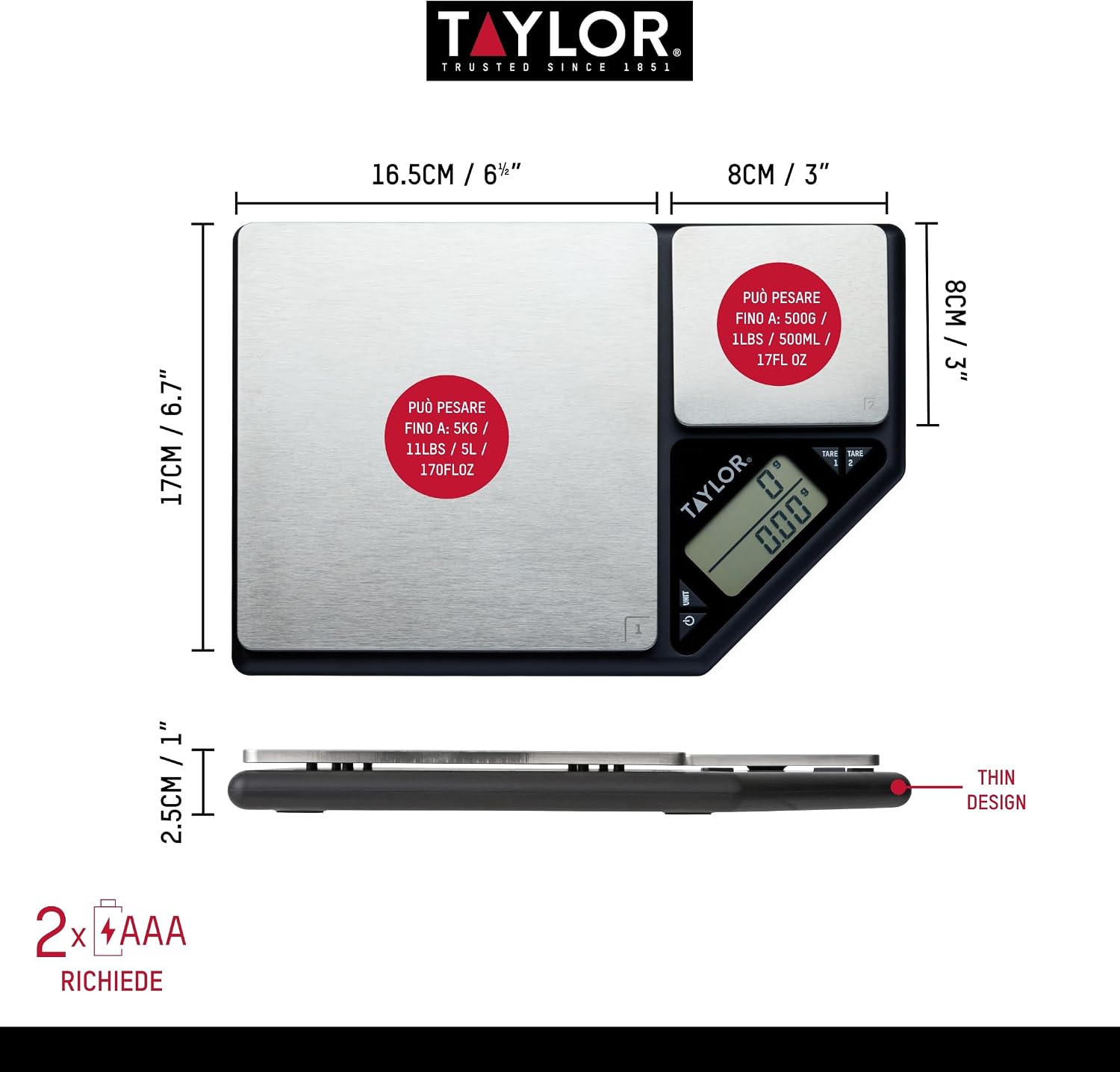 Thumbnail 3 de KitchenCraft Taylor Pro digitale keukenweegschaal met dubbel platform, 5 kg/500 g
