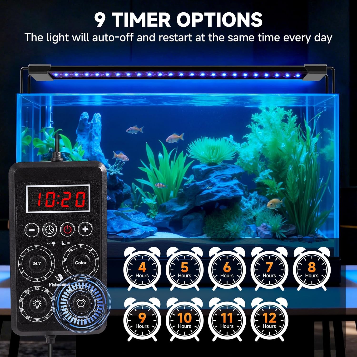 Detalle de Fishnanny Fish Tank Light with 24/7 Mode: RGB Full Spectrum LEDs for Aquariums