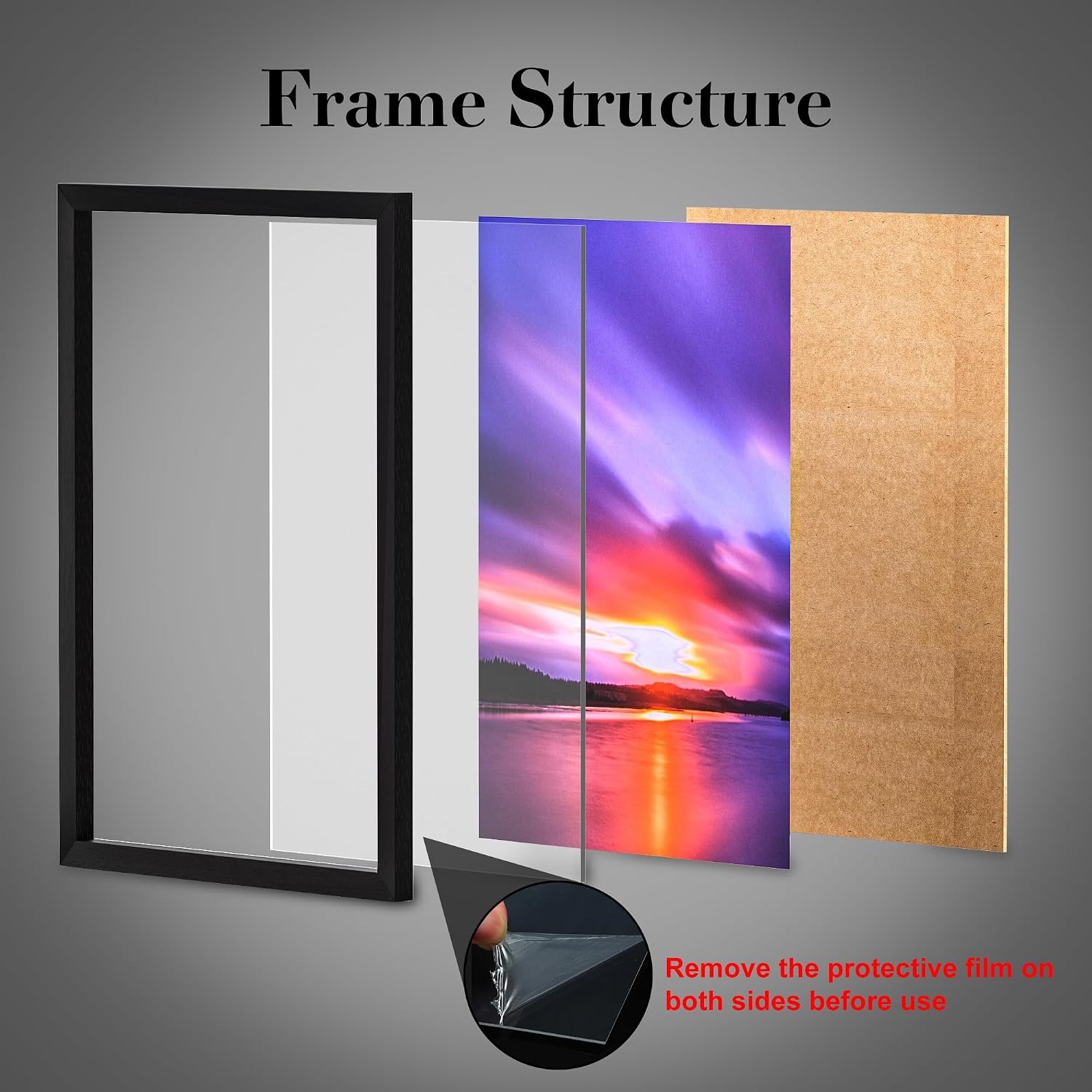 Thumbnail 3 de wyewye Picture Frame 50 x 70 cm Wood, Acrylic Front, Black – Wall-Hanging