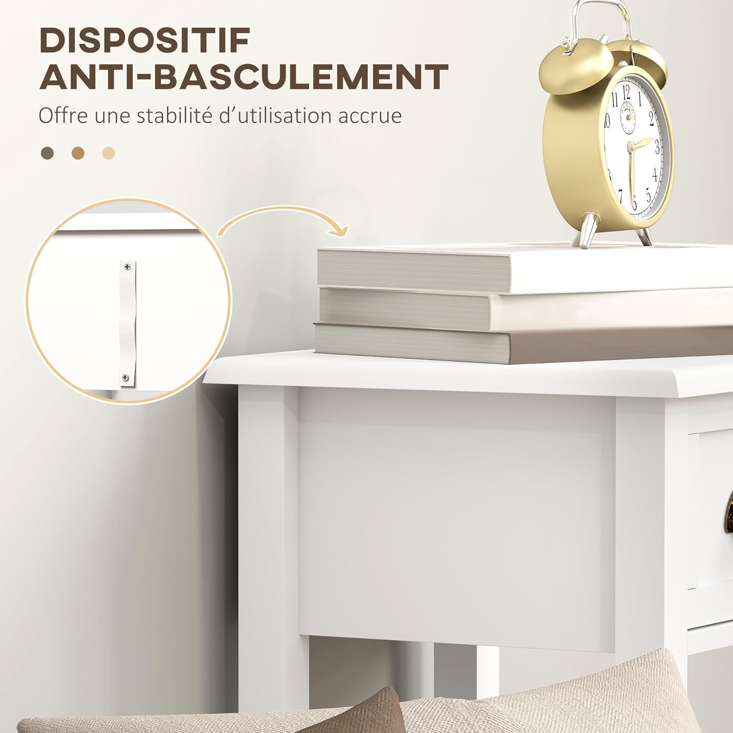 Thumbnail 5 de HOMCOM lot de 2 tables d’appoint avec tiroir et étagère inférieure (style sophistiqué), blanc