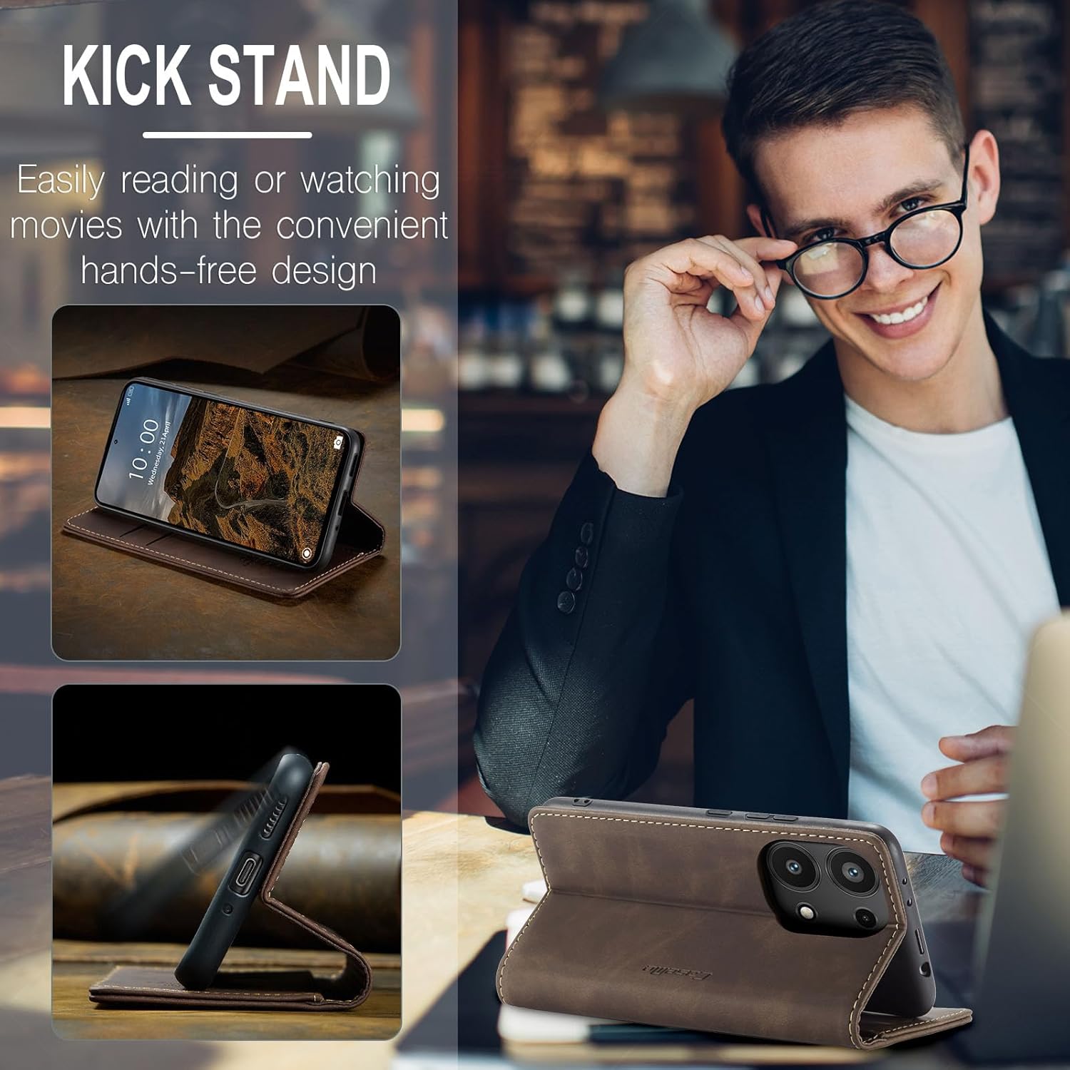 Thumbnail 3 de Cracedily Handyhülle für Xiaomi Redmi Note 13 Pro 4G – Klapphülle aus Kunstleder mit Kartenfächern, Magnet & Standfunktion