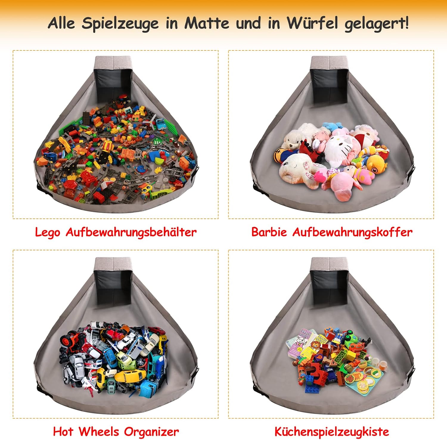 Detalle de Spielzeug Tasche für Lego Spielmatte – Duplo Aufbewahrung mit Deckel, Grau, 13x13x13 Zoll