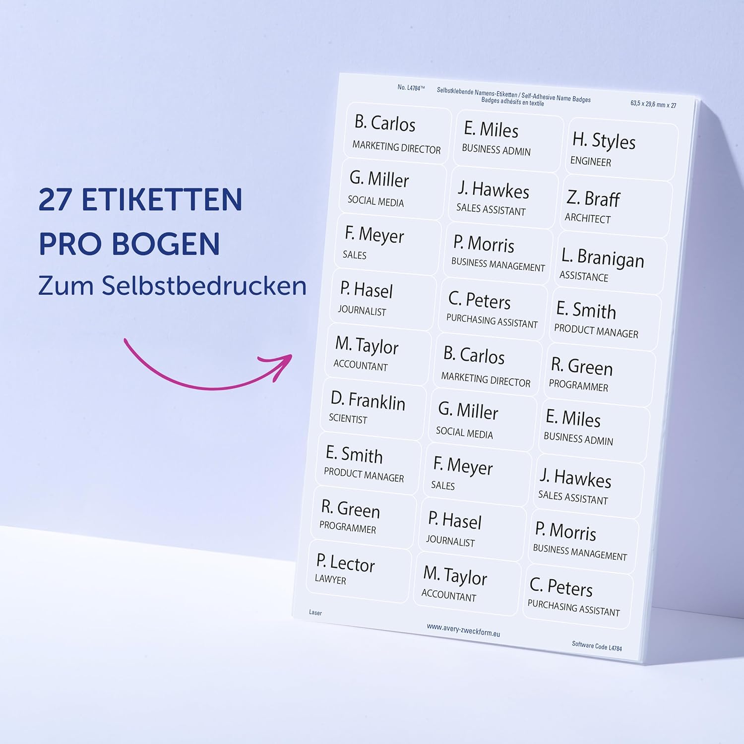 Thumbnail 6 de AVERY Zweckform L4784-20 Namensetiketten – 540 ablösbare Textiletiketten auf A4, 63,5 x 29,6 mm, für Laserdrucker