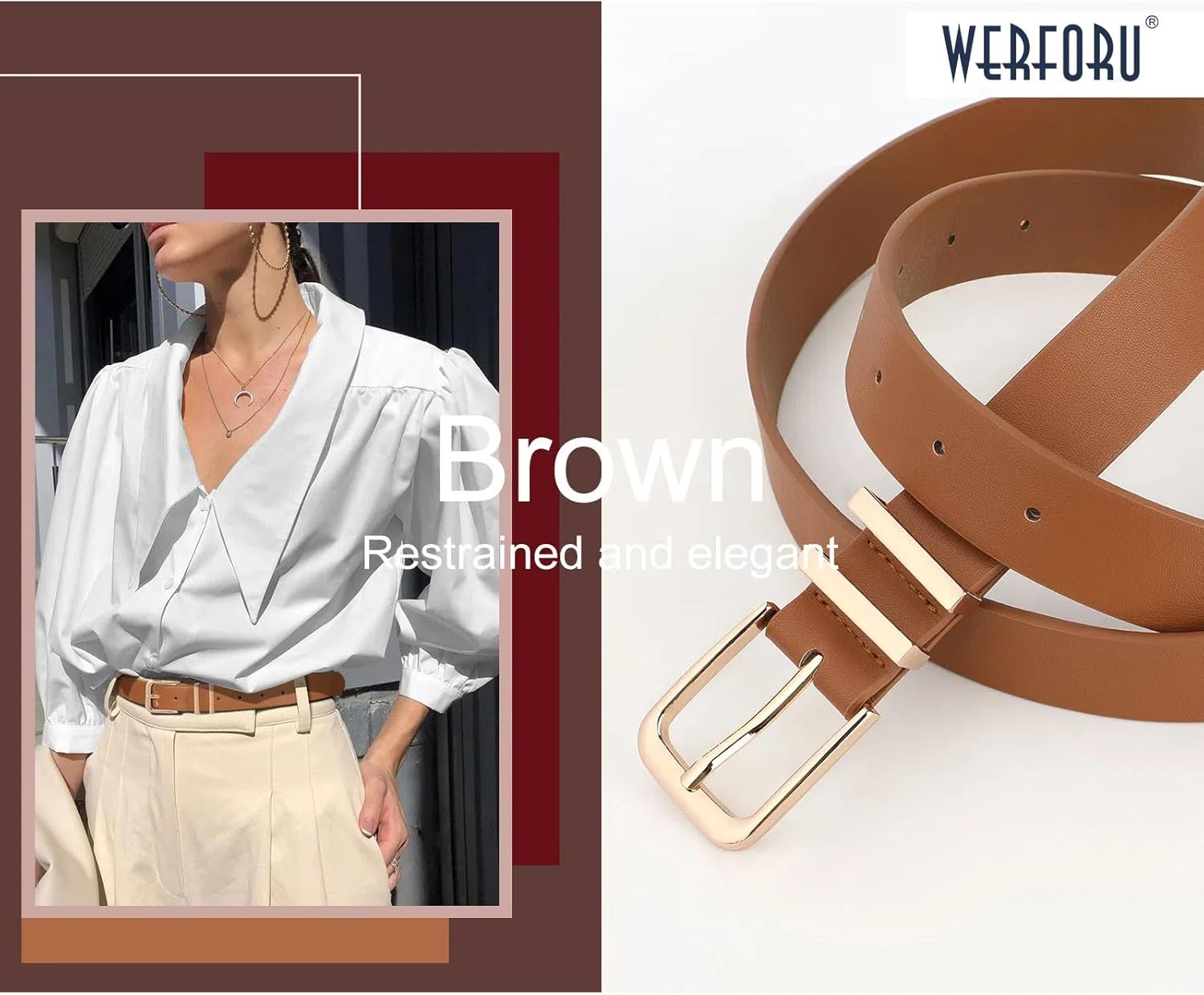 Detalle de WERFORU 3-Ton Gürtel-Set aus Kunstleder für Damen – Vielseitige Accessoires in drei Farben