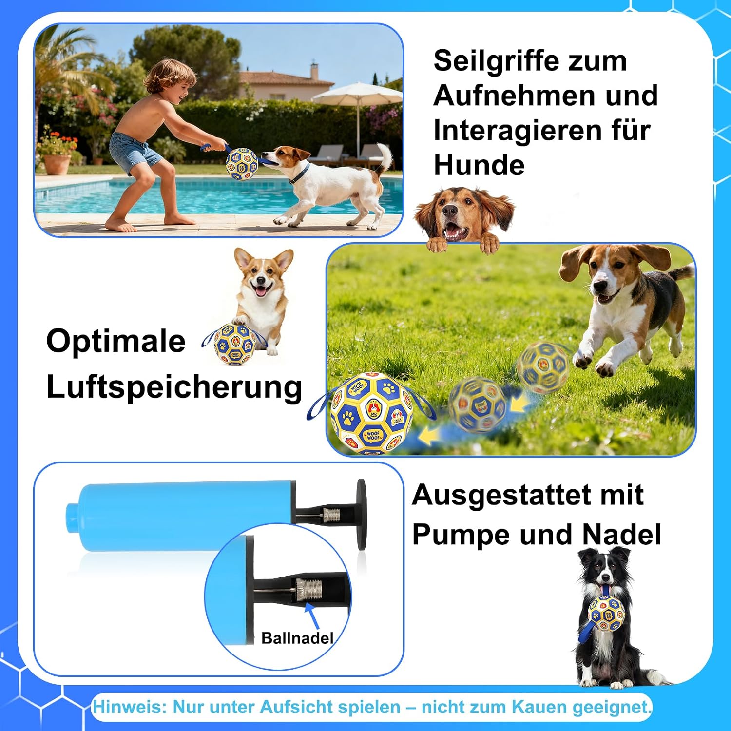 Detalle 2 de Vivifying Fußball-Hundespielzeug 8 Zoll (World Cup Edition) mit Luftpumpe – interaktiver Ball für drinnen & draußen