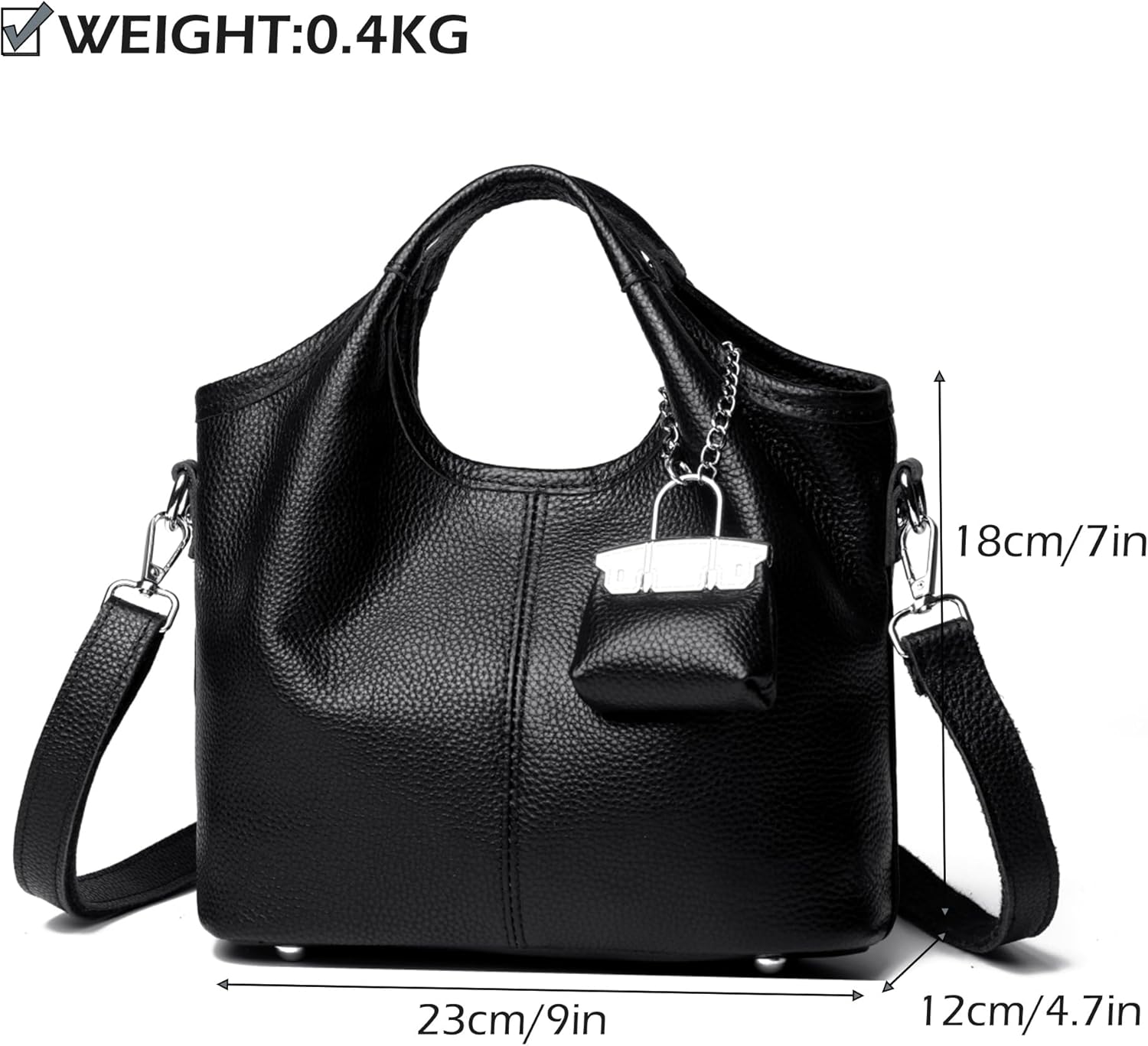 Detalle de Makukke Damen Handtasche aus Echtleder – Klein Crossbody, silberfarbene Hardware, 23×18×12 cm