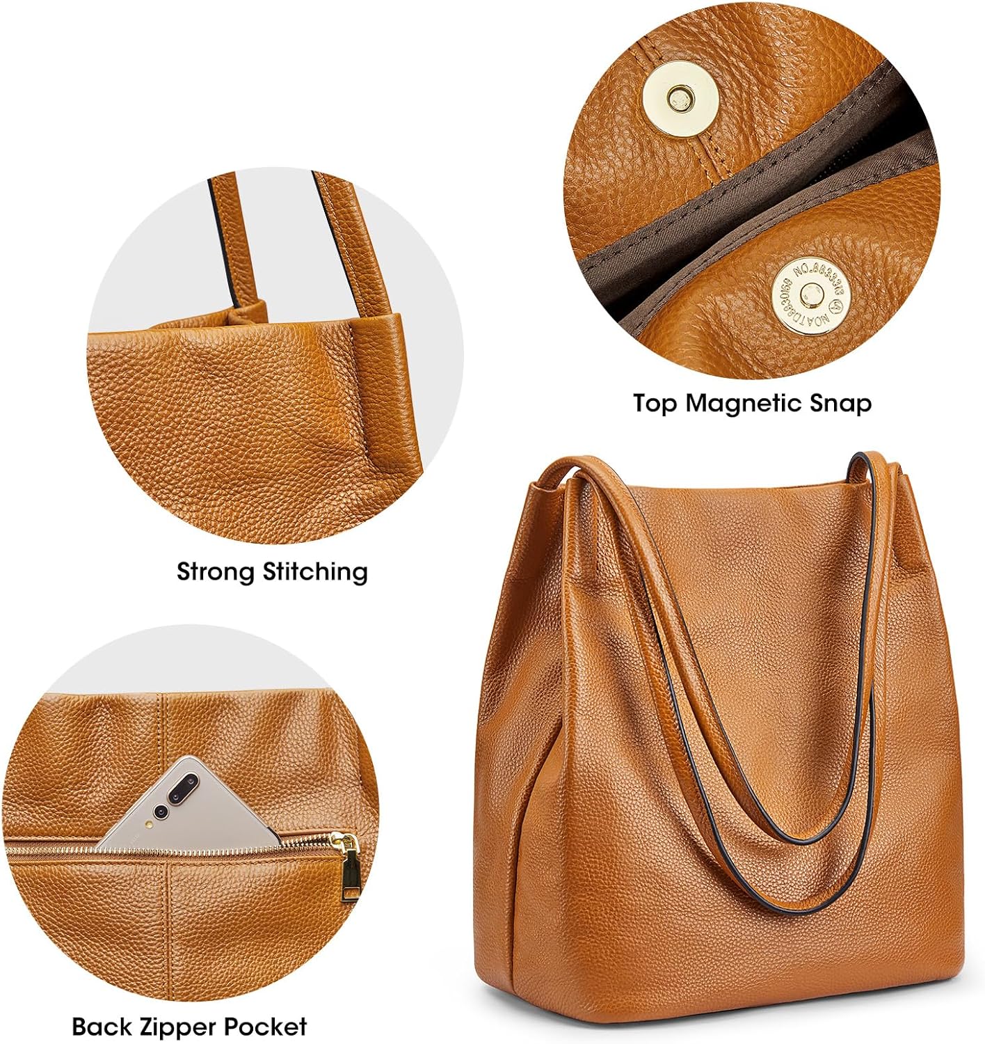 Thumbnail 4 de Kattee Borsa a tracolla da donna in morbida pelle con chiusura magnetica superiore, grande