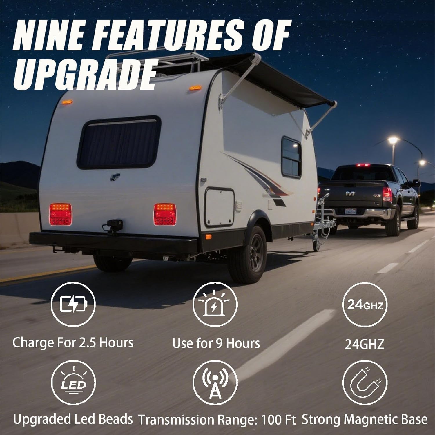 Thumbnail 1 de Wireless Trailer Lights Magnetic: Rechargeable, 100-Ft Sync, IP65 LED Kit
