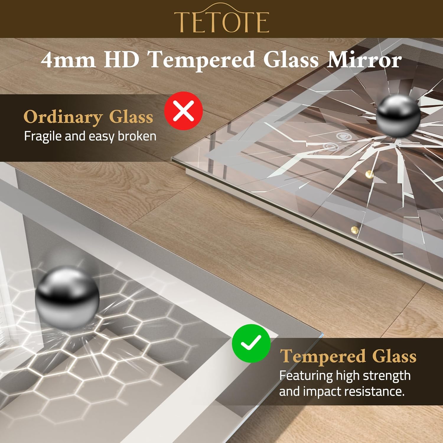 Thumbnail 5 de TETOTE Badspiegel mit Beleuchtung 100x80 cm – LED Spiegel mit Anti-Beschlag, 3 Lichtfarben & Touch-Dimmer