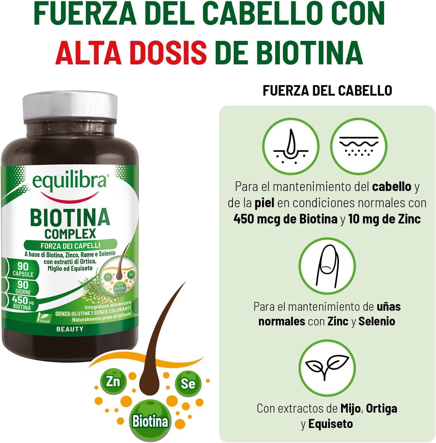 Thumbnail 1 de Equilibra Biotina Complex 💊 para Cabello y Uñas, 90 Cápsulas